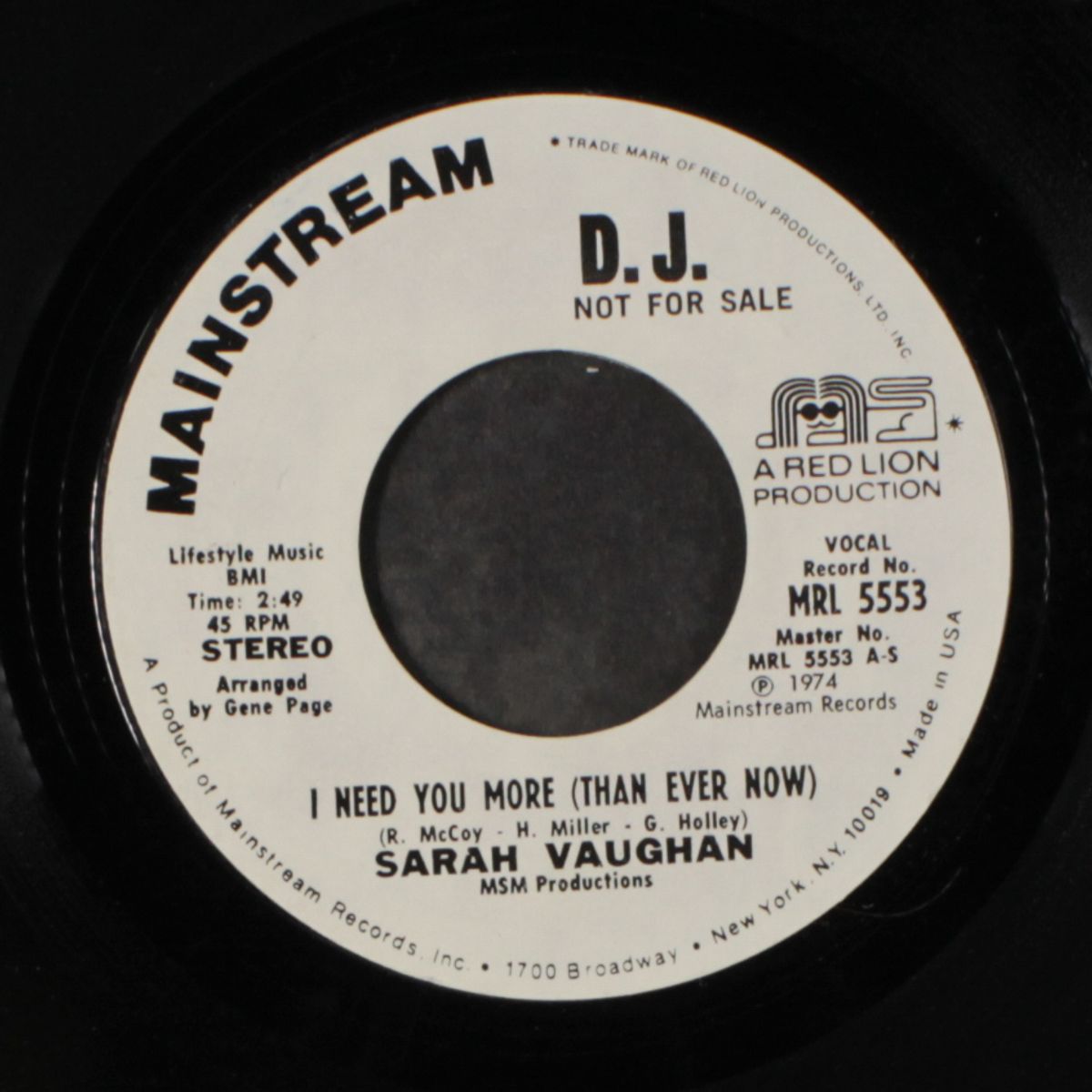 i need you more / same by SARAH VAUGHAN