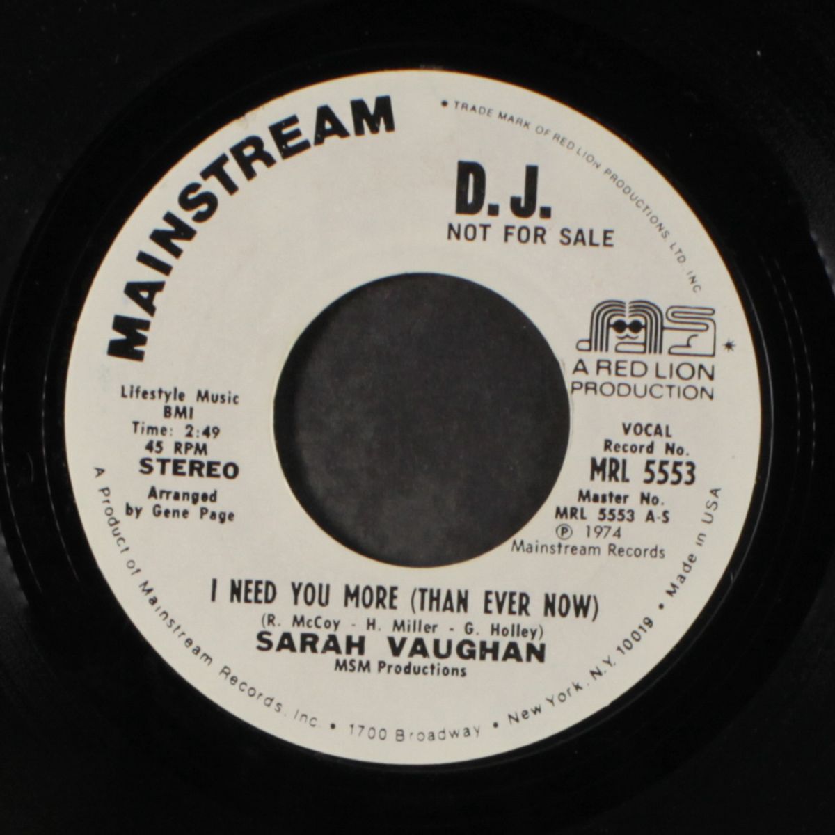 i need you more / same by SARAH VAUGHAN