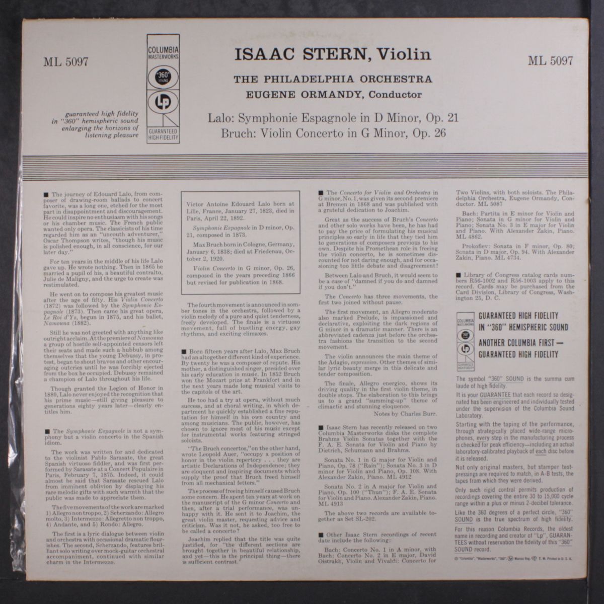 lalo: symphonie espagnole, bruch: violin concerto in g minor by ISAAC STERN
