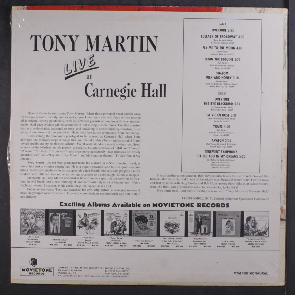 live at carnegie hall by TONY MARTIN