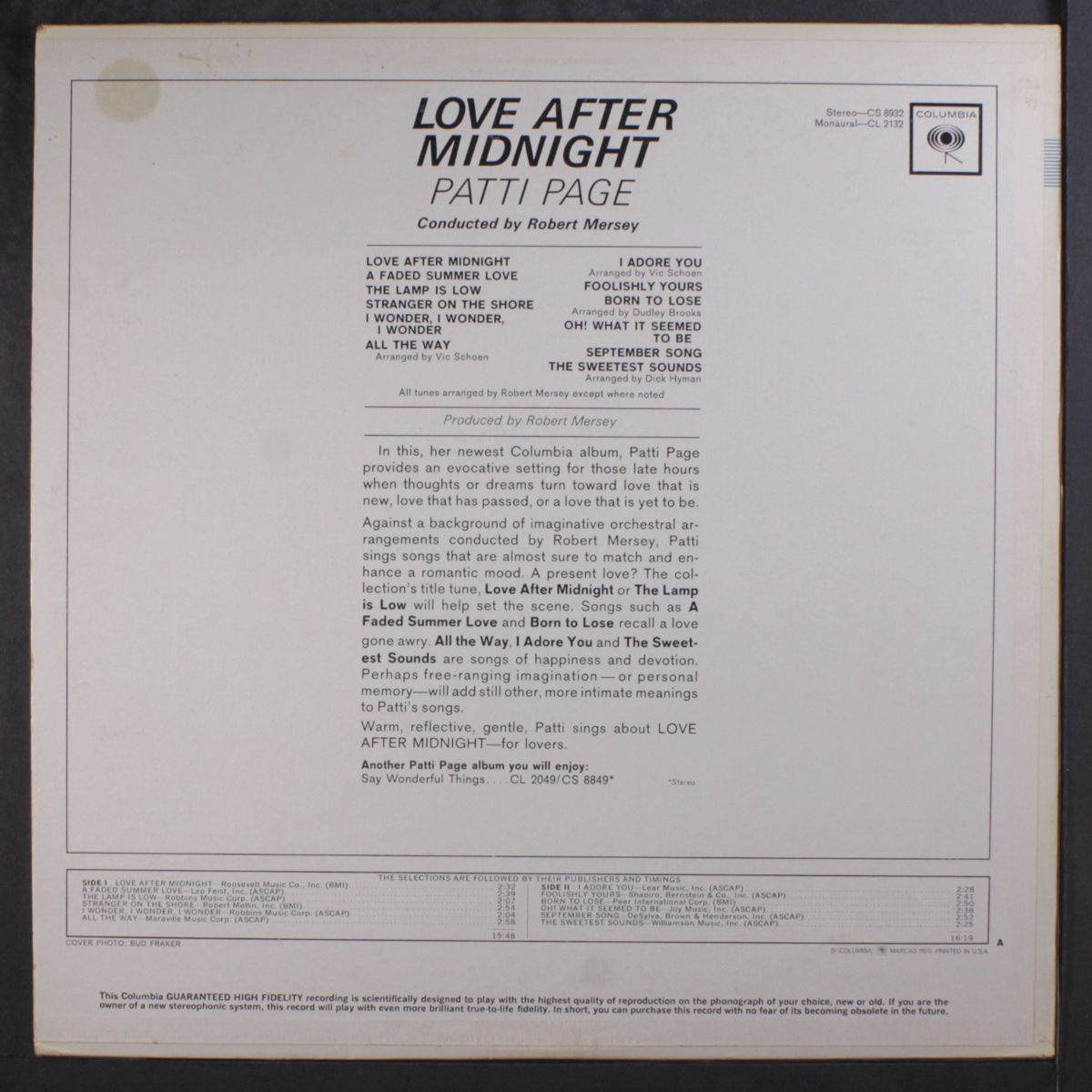 love after midnight by PATTI PAGE