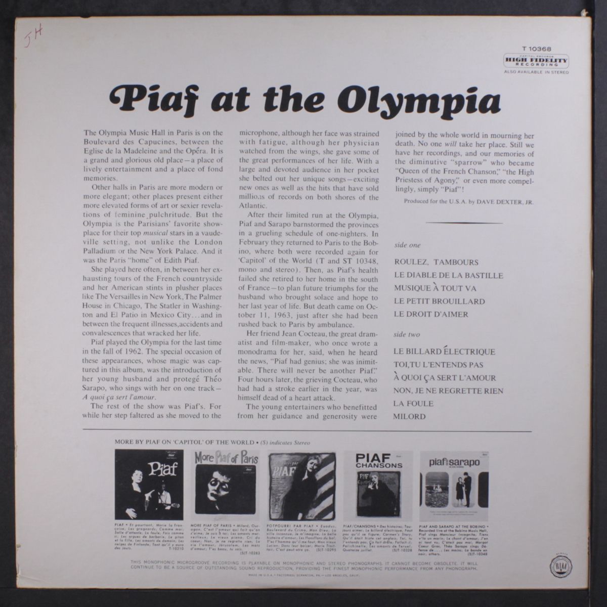 piaf at the olympia by EDITH PIAF