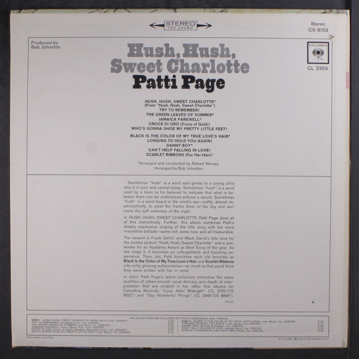 hush, hush, sweet charlotte by PATTI PAGE