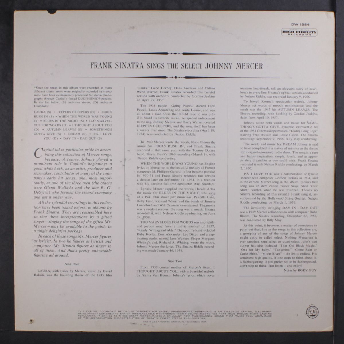 sings the select johnny mercer by FRANK SINATRA