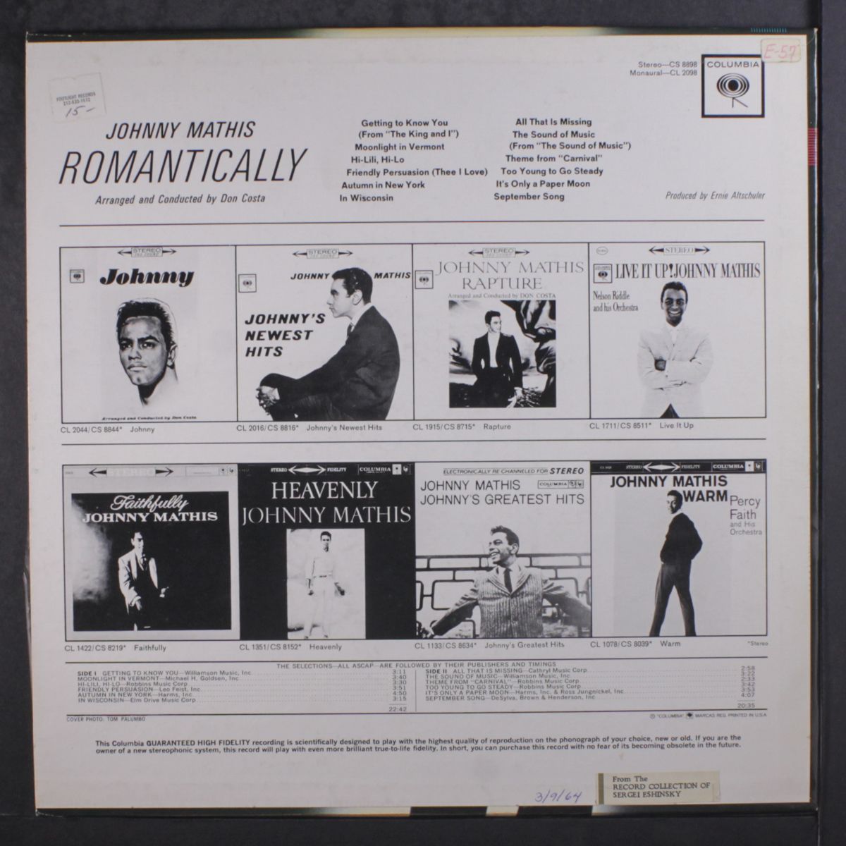 romantically by JOHNNY MATHIS