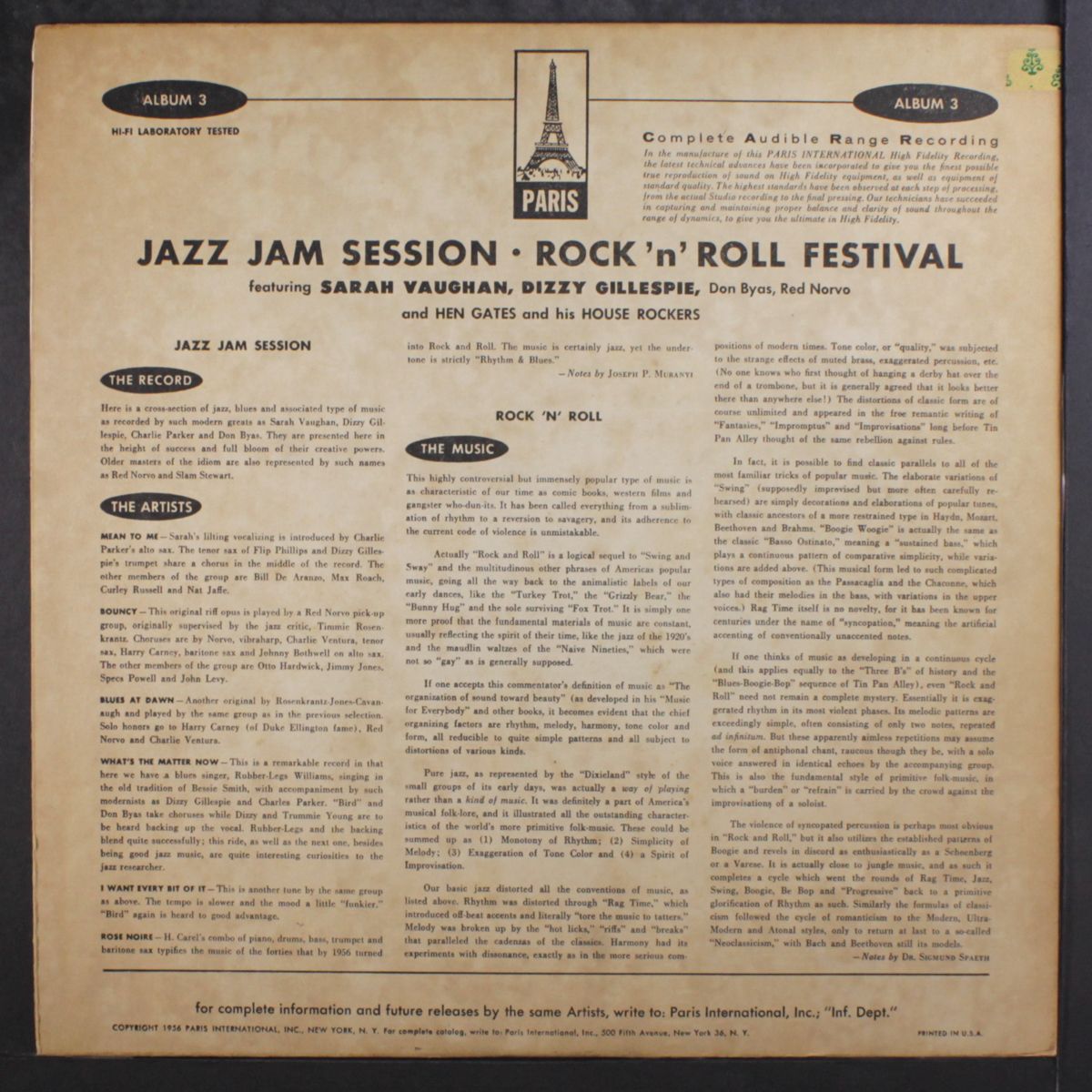 jazz jam session, rock 'n' roll festival by SARAH VAUGHAN, DIZZY GILLESPIE, HEN GATE
