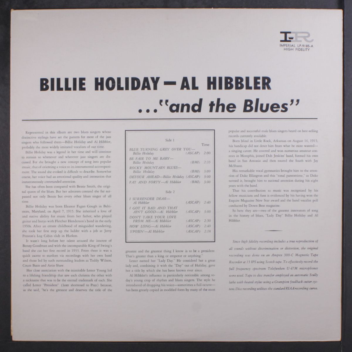 and the blues by BILLIE HOLIDAY / AL HIBBLER