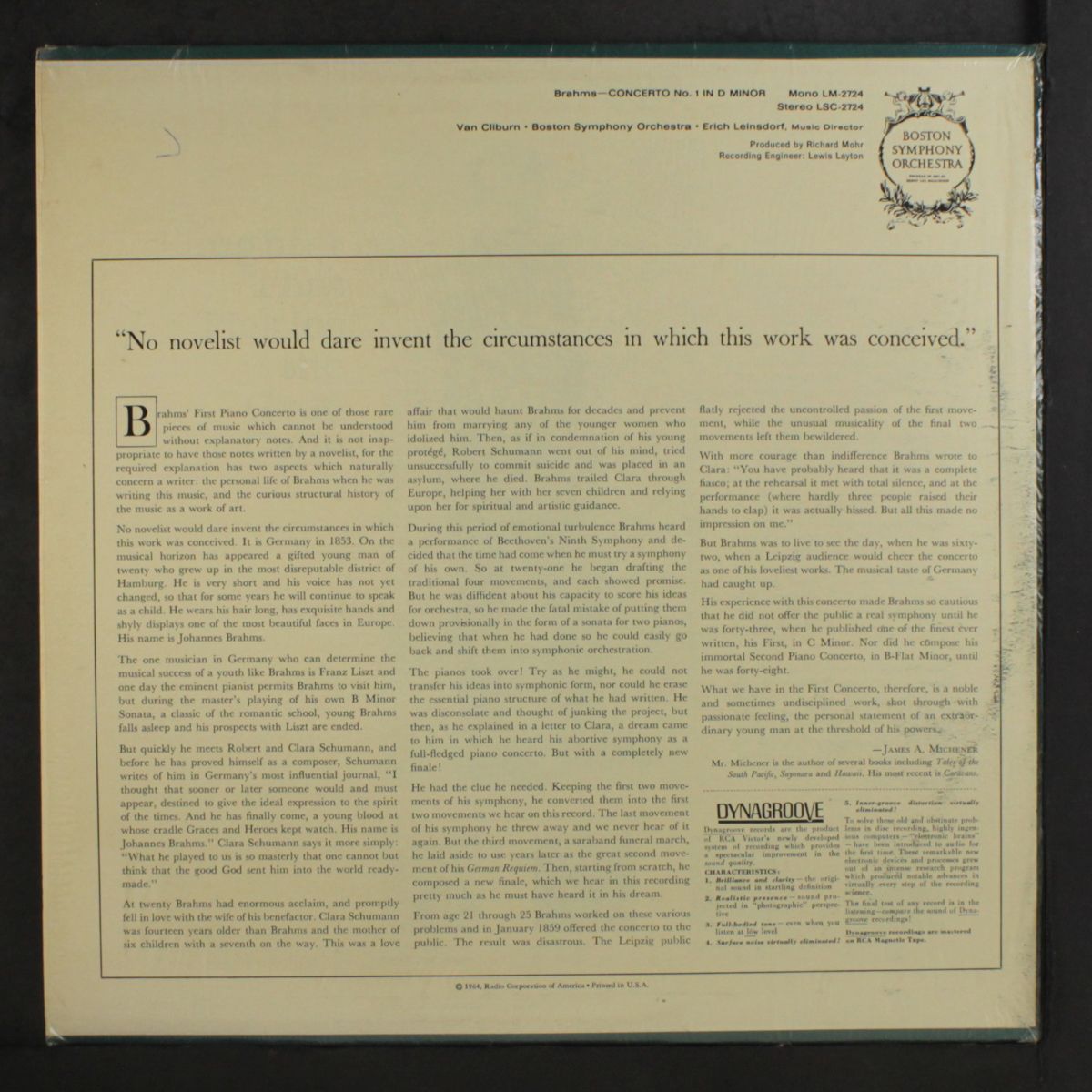 brahms: concerto no. 1 in d minor by VAN CLIBURN