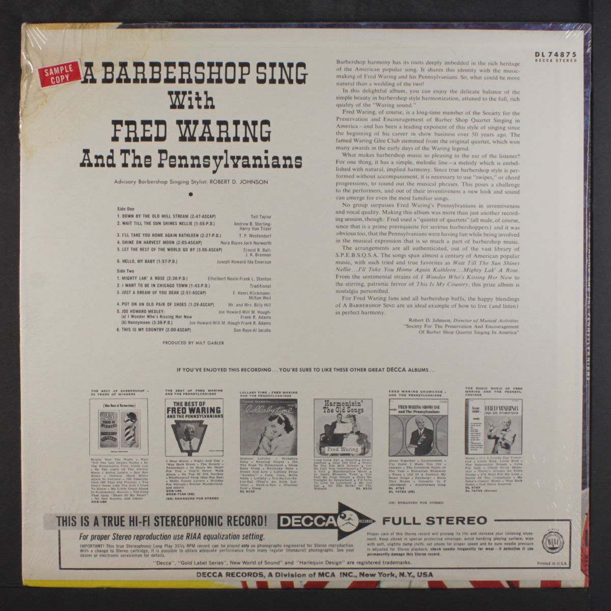 a barbershop sing by FRED WARING