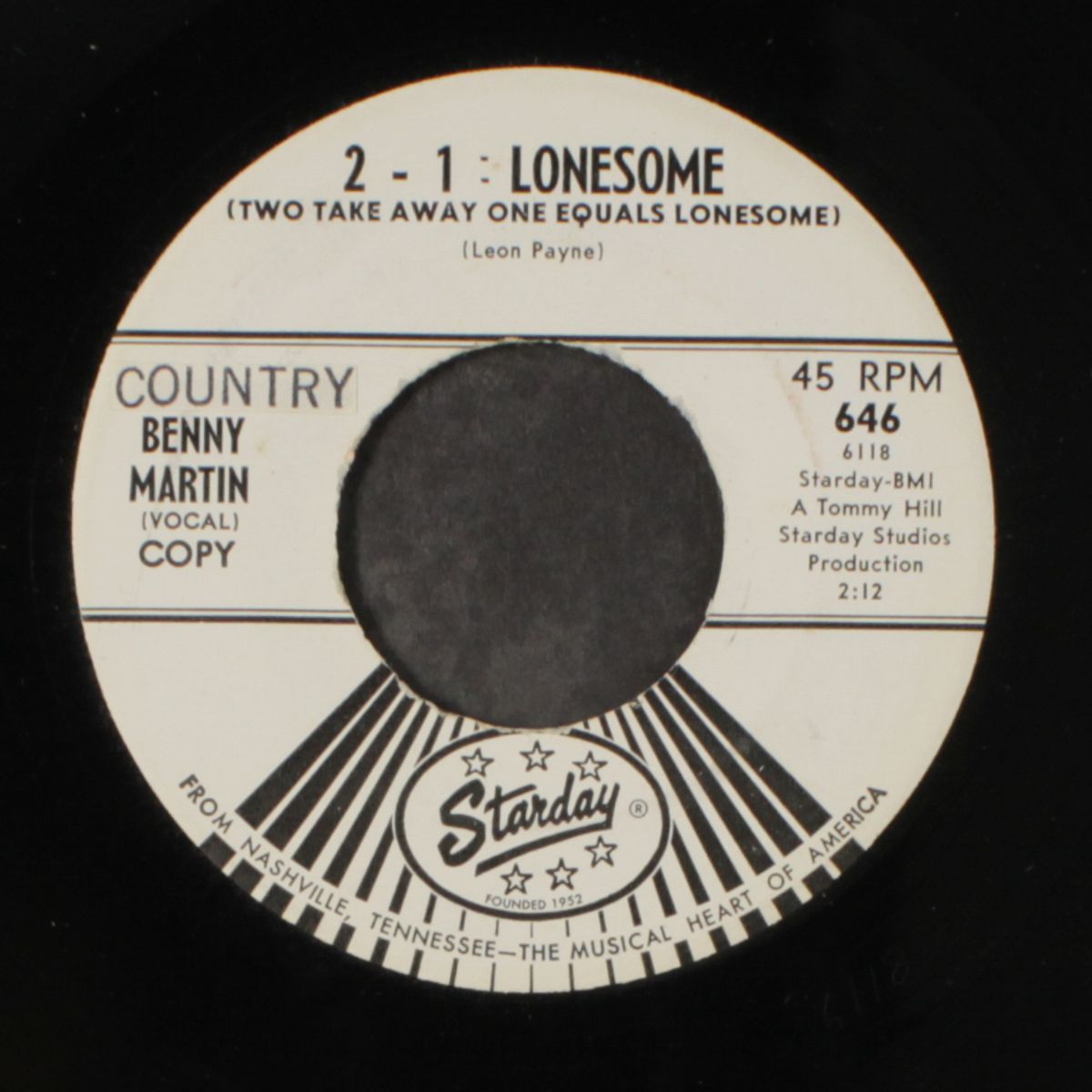 2 - 1 = lonesome by BENNY MARTIN