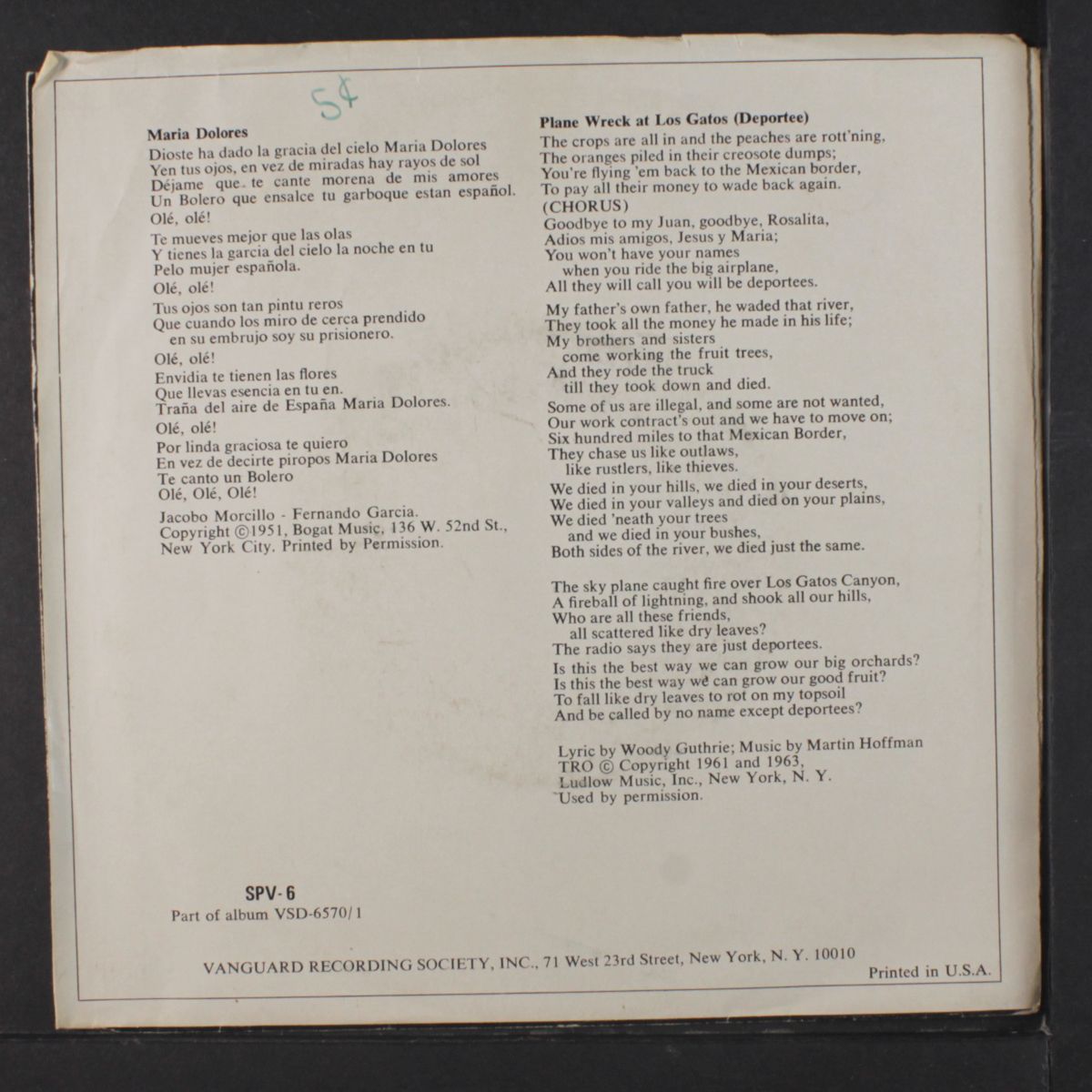 maria dolores / deportee by JOAN BAEZ
