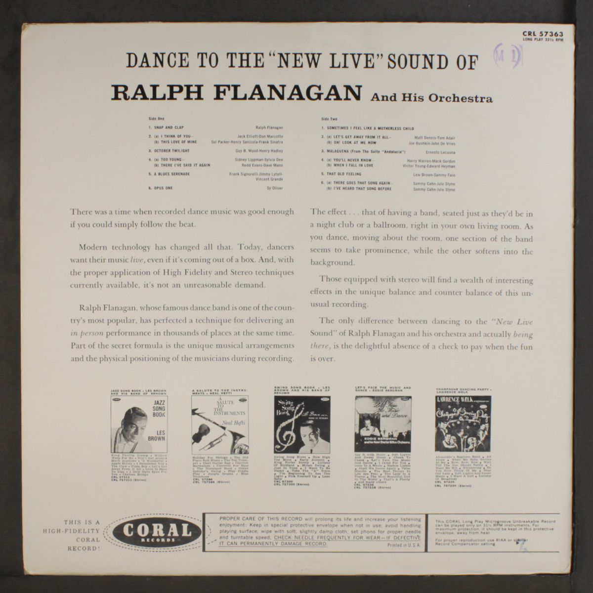 dance to the new live sound by RALPH FLANAGAN