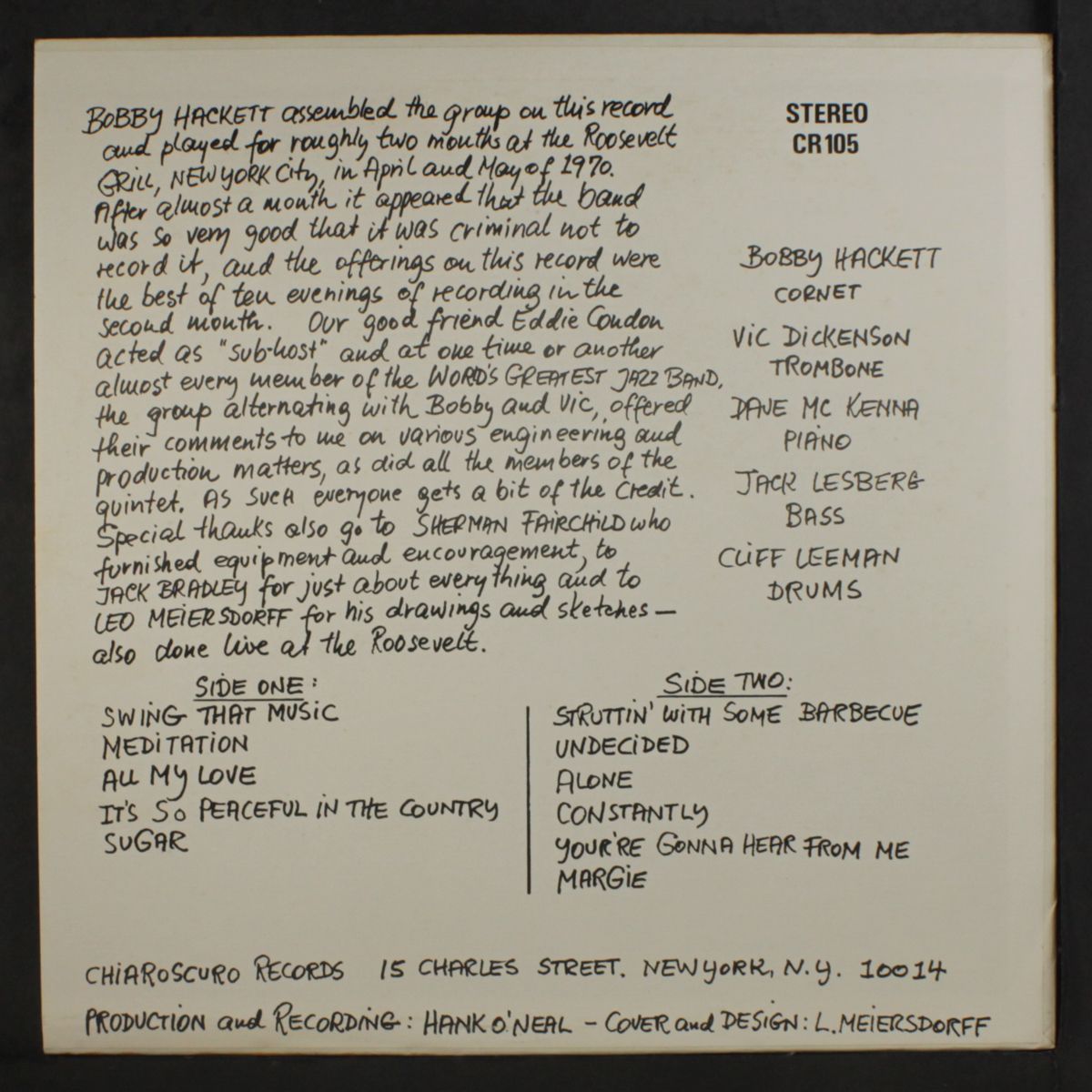featuring vic dickenson at the roosevelt grill by BOBBY HACKETT