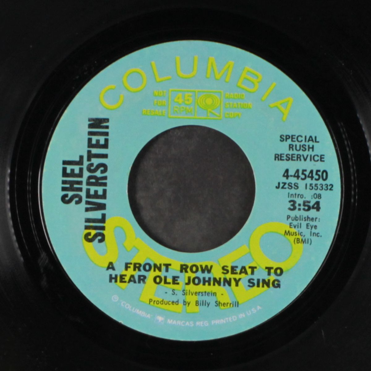 a front row seat to hear ole johnny sing by SHEL SILVERSTEIN
