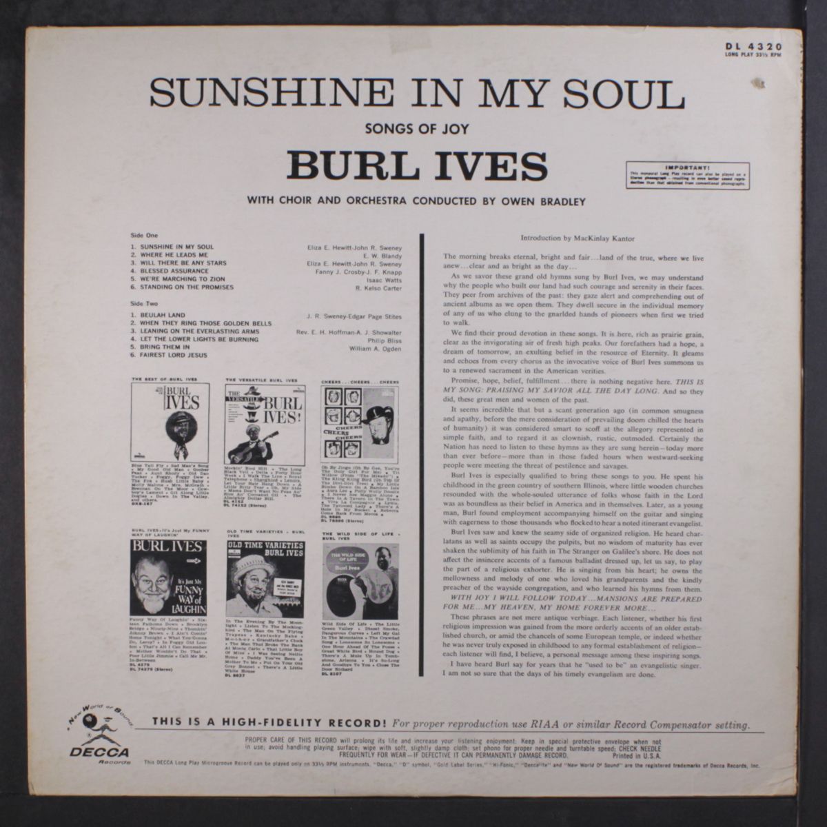 sunshine in my soul by BURL IVES