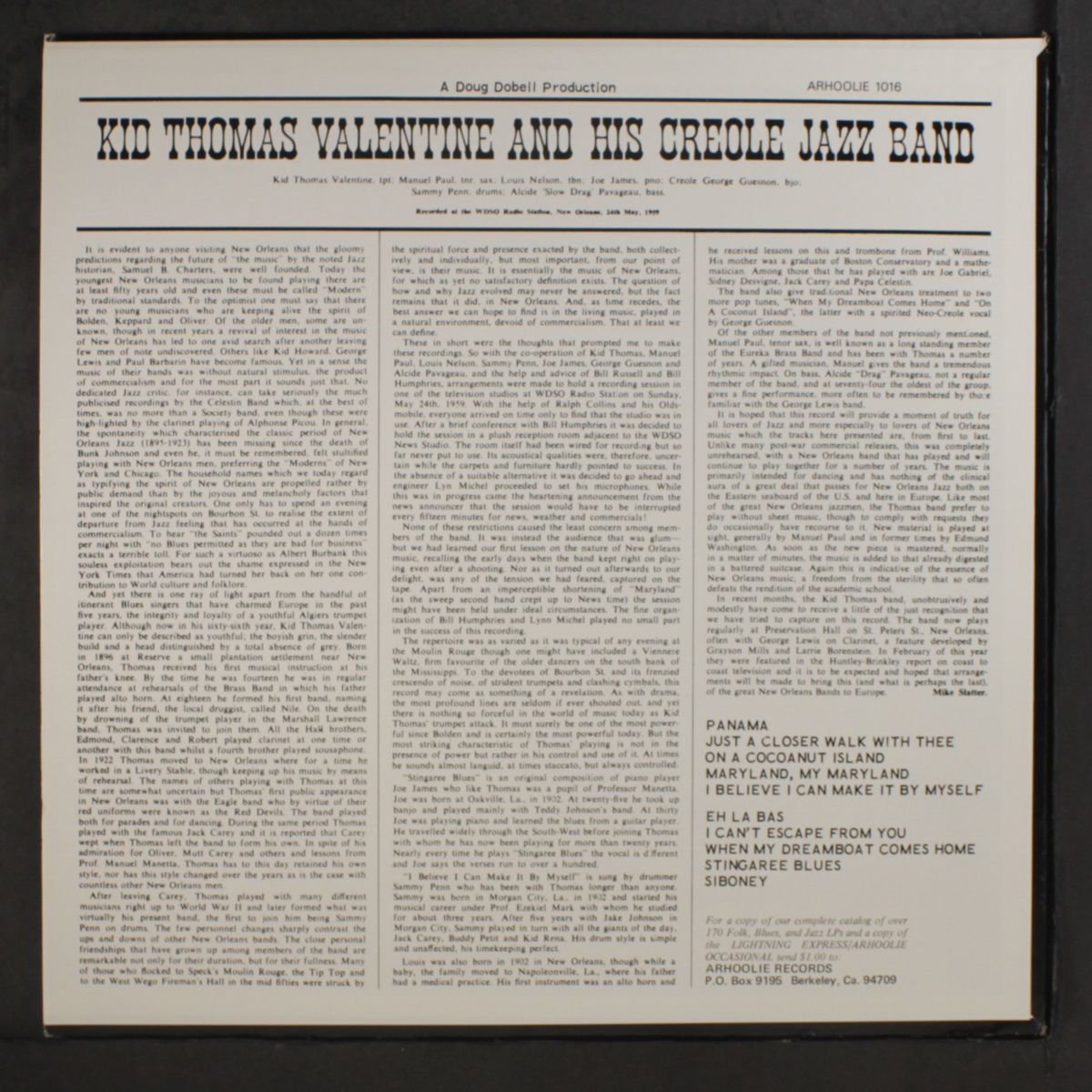 kid thomas valentine and his creole jazz band by KID THOMAS