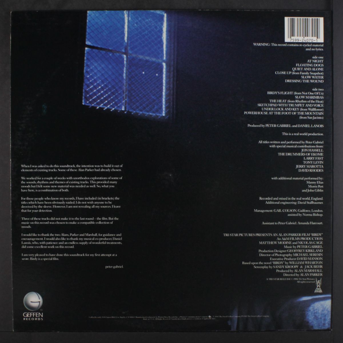 birdy (soundtrack) by PETER GABRIEL