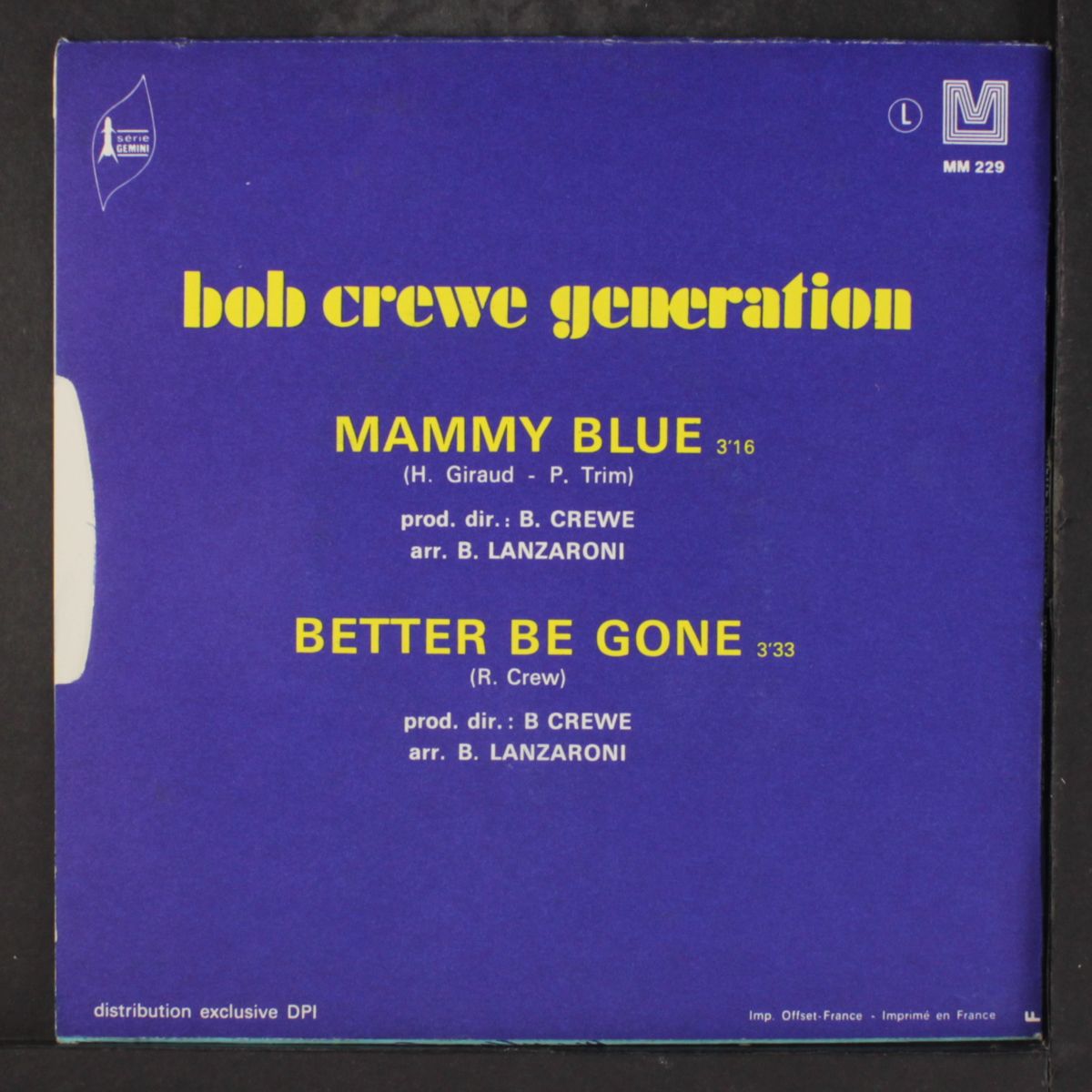 mammy blue / better be gone by BOB CREWE GENERATION