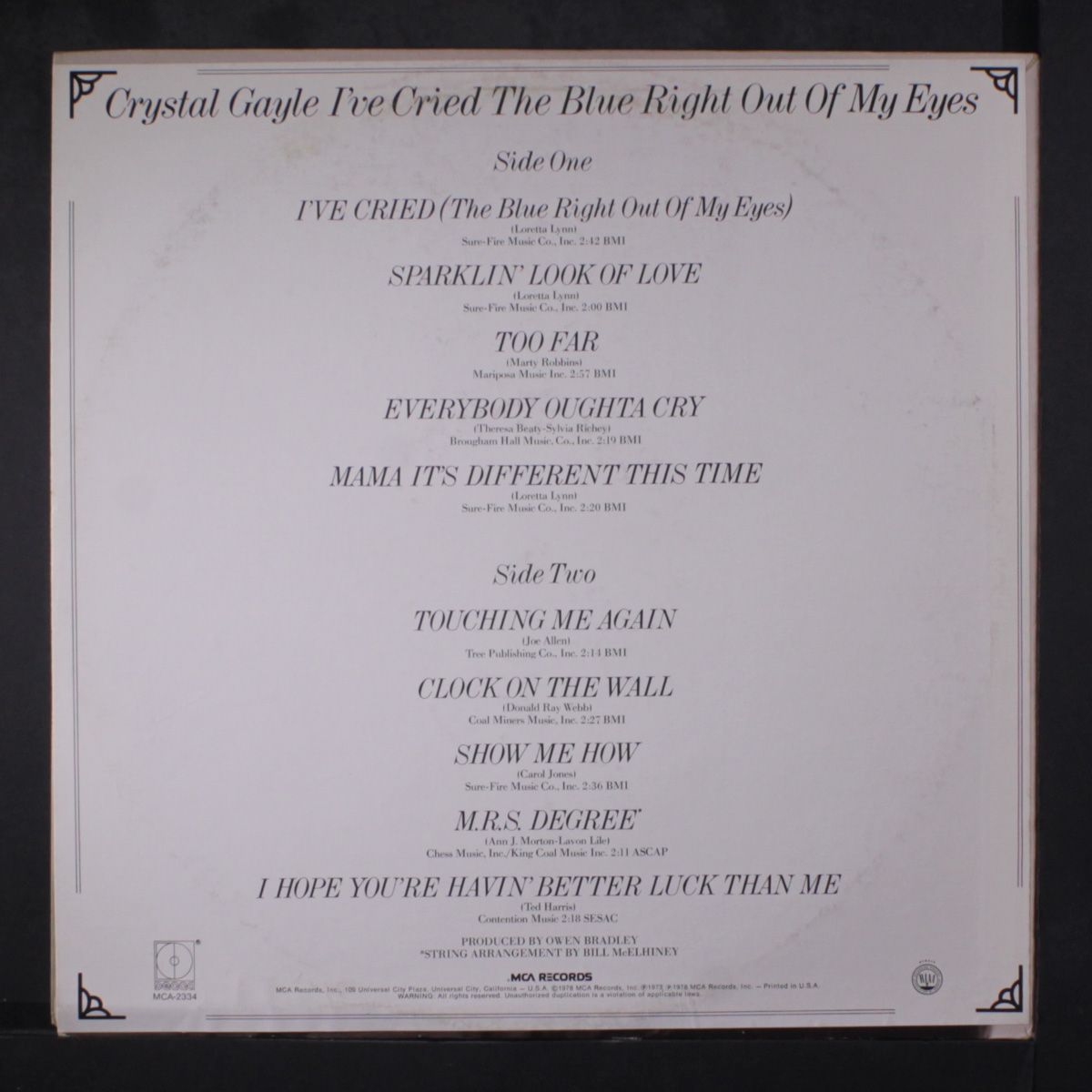 i've cried the blue right out of my eyes by CRYSTAL GAYLE