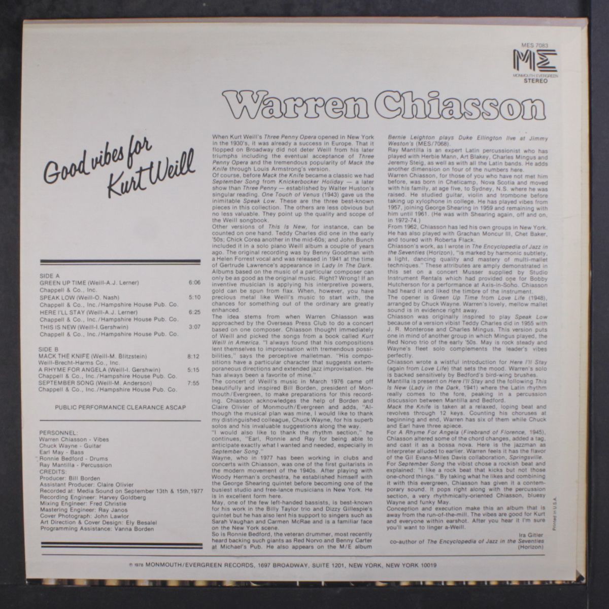 good vibes for kurt weill by WARREN CHIASSON