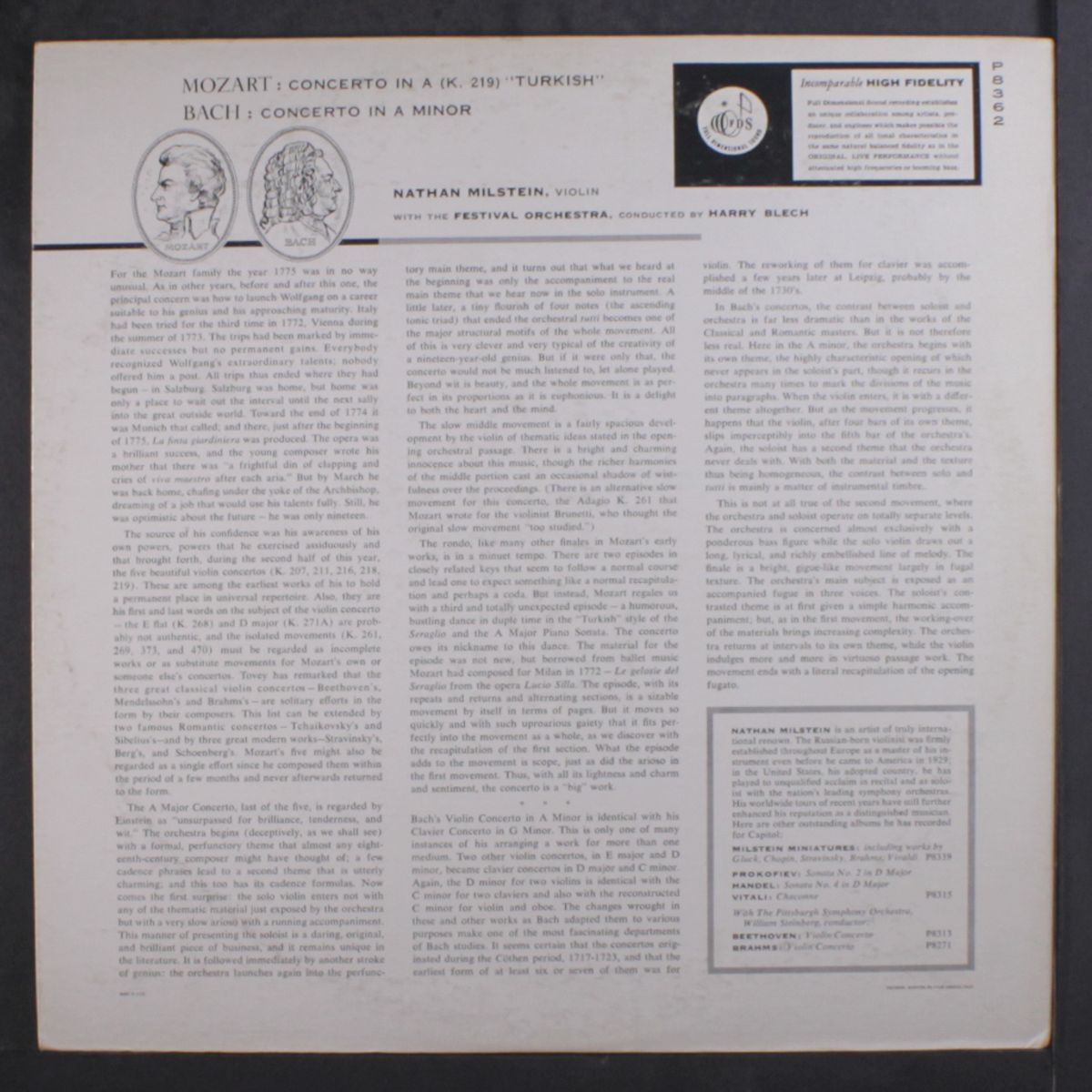 mozart: concerto no. 5 in a major, bach: concerto no. 1 in a minor by NATHAN MILSTEIN