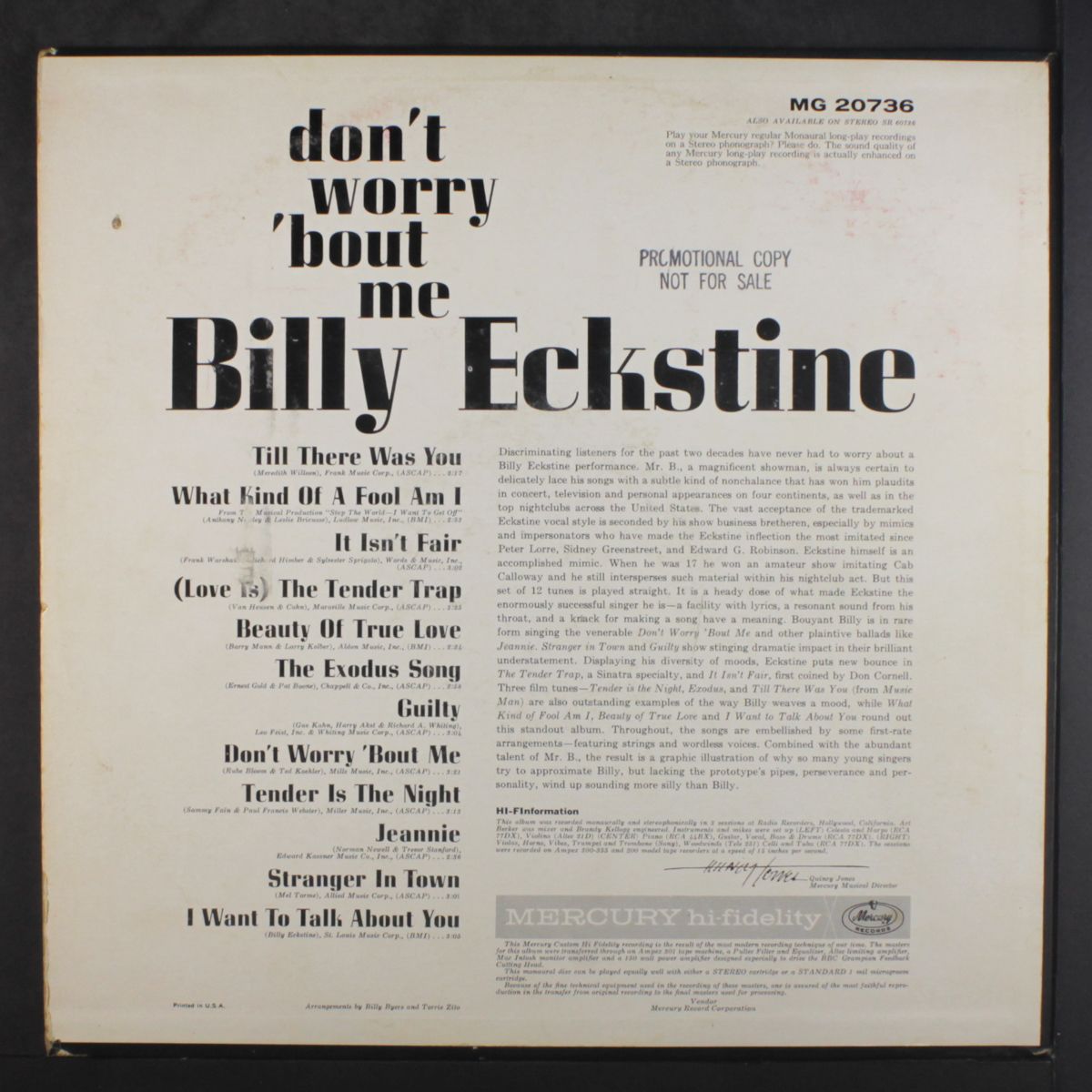 don't worry 'bout me by BILLY ECKSTINE