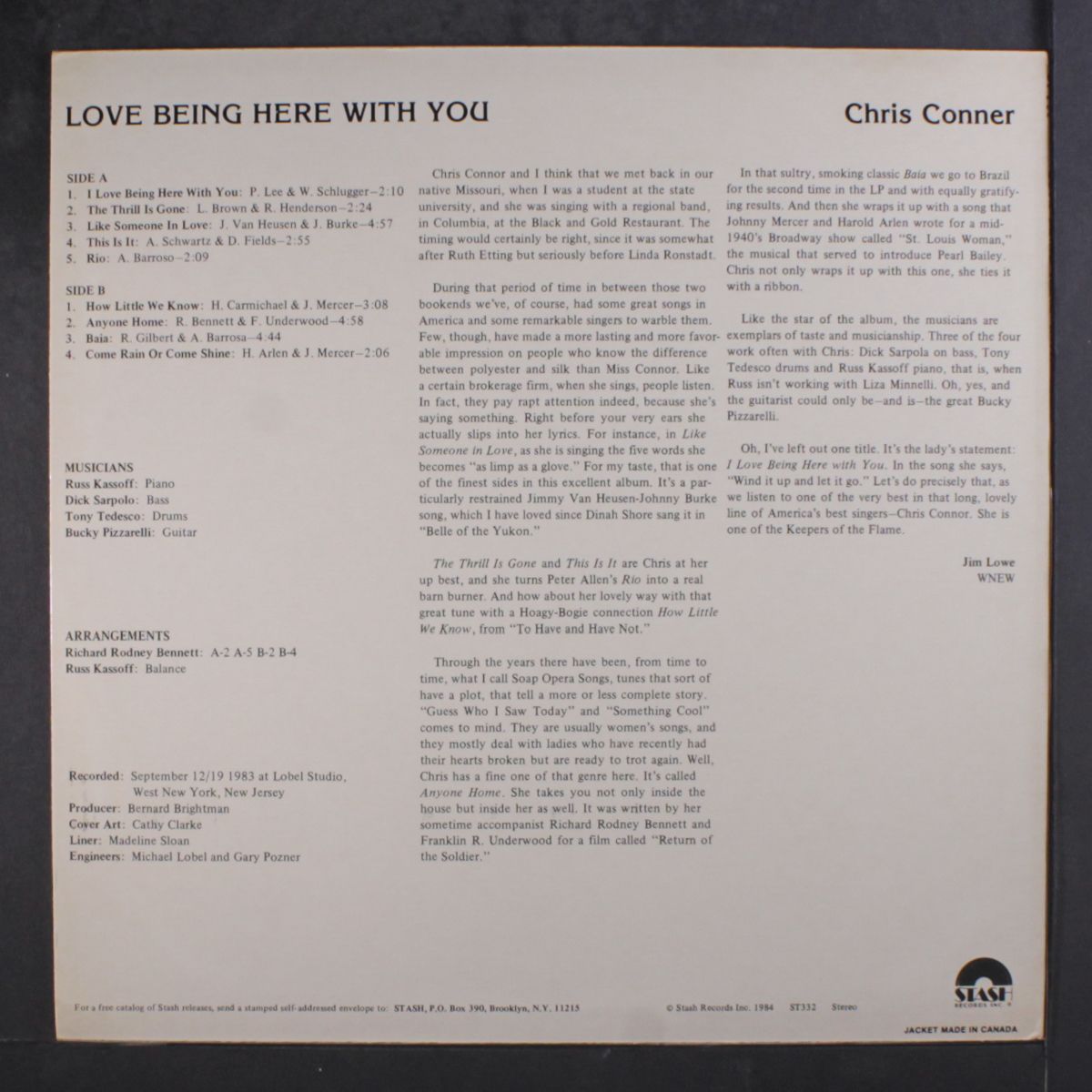 love being here with you by CHRIS CONNOR