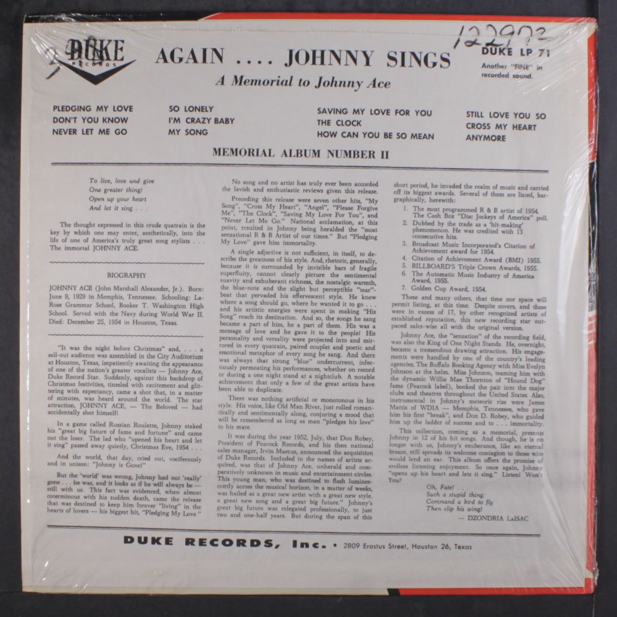 memorial album by JOHNNY ACE