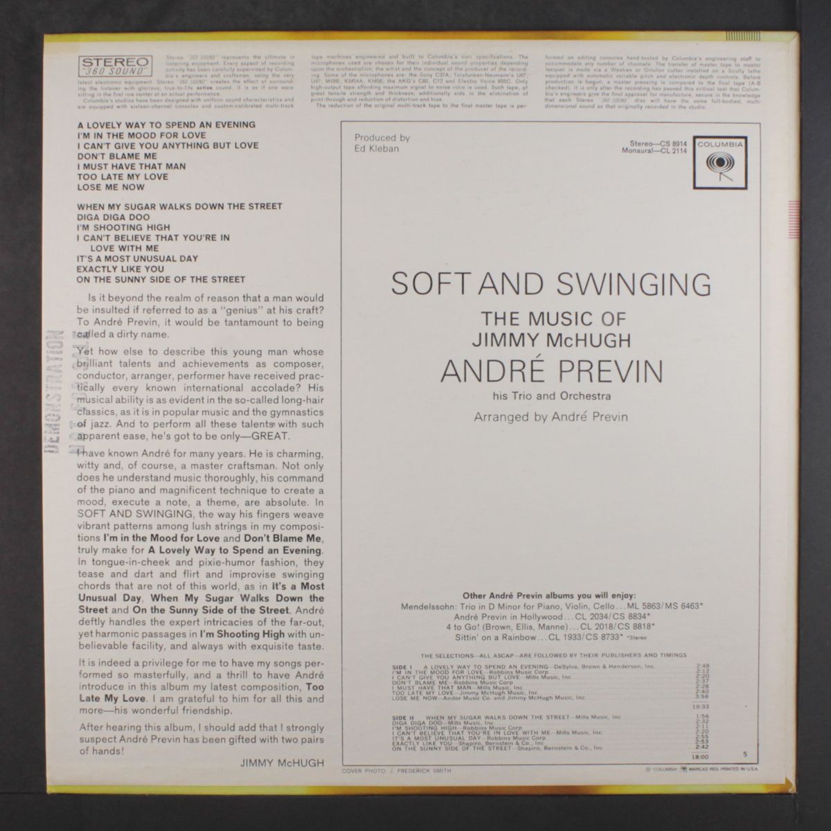 soft and swinging; music of jimmy mchugh by ANDRE PREVIN