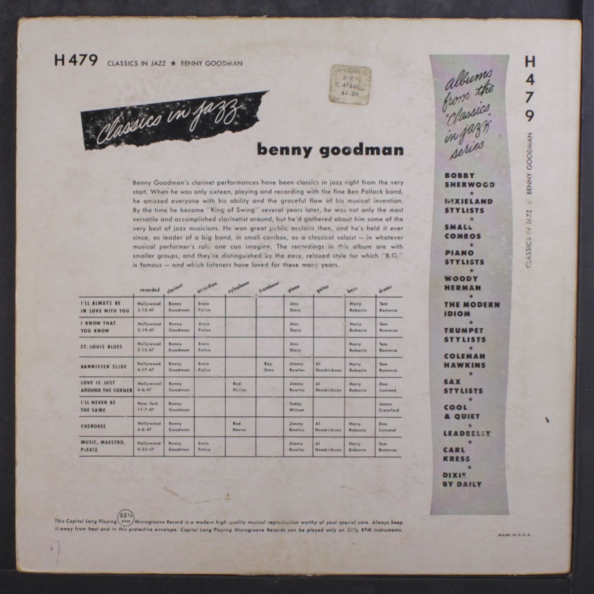 classics in jazz by BENNY GOODMAN