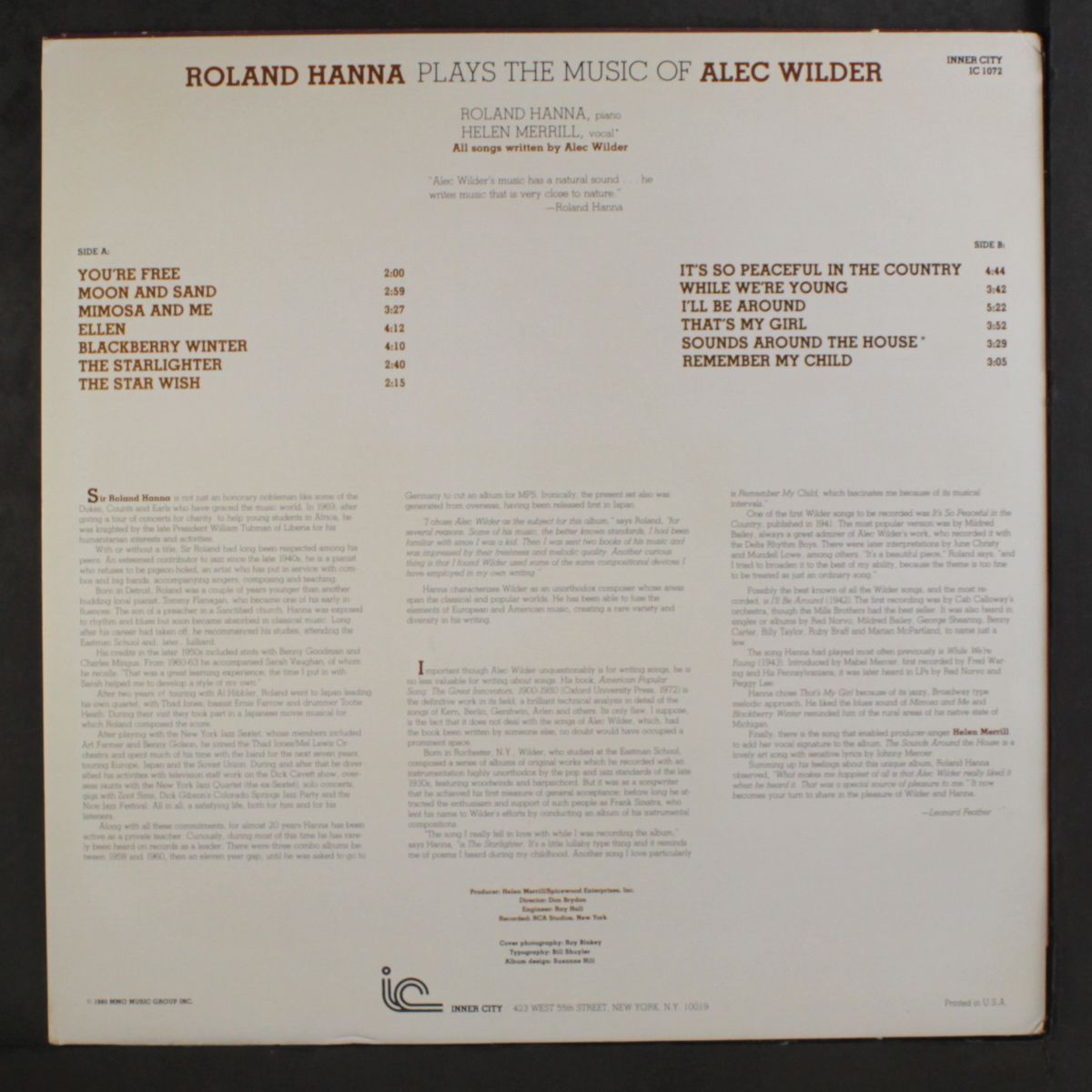 plays the music of alec wilder by ROLAND HANNA