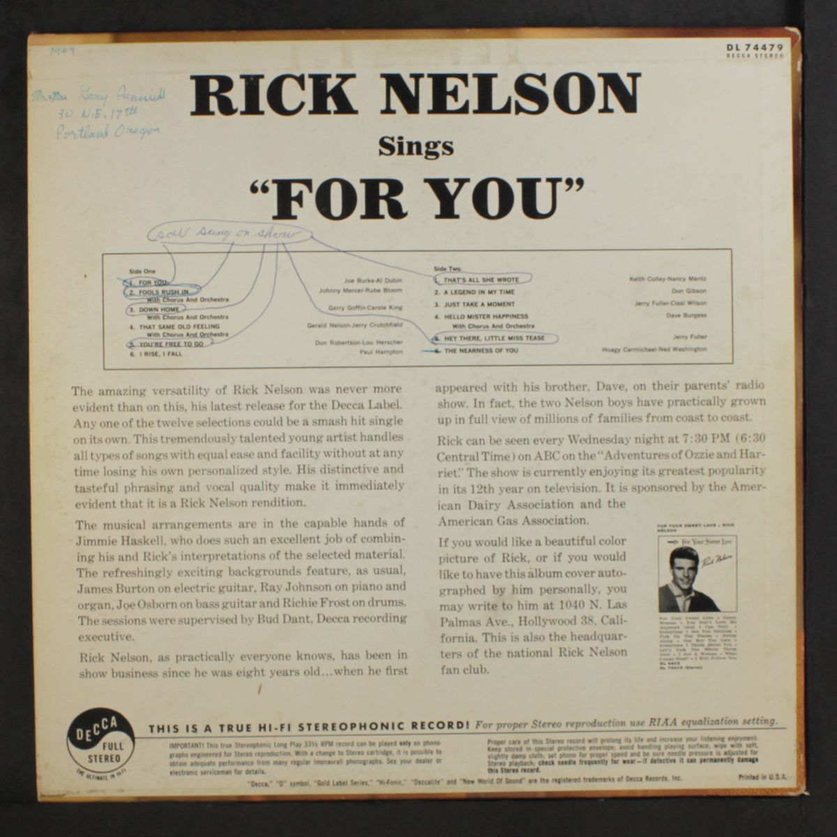 sings for you by RICK NELSON