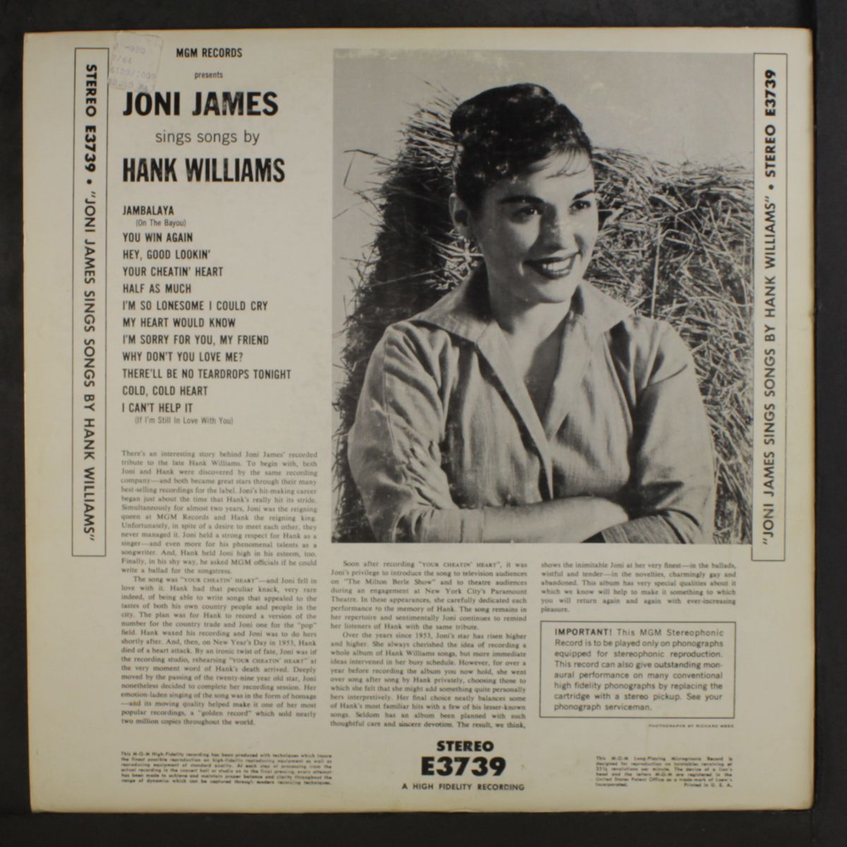 sings songs of hank williams by JONI JAMES