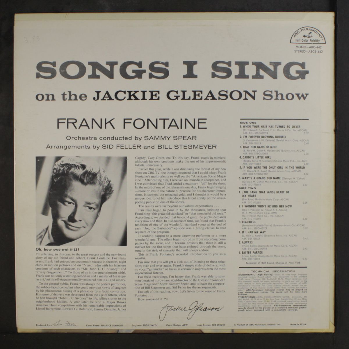 songs i sing on the jackie gleason show by FRANK FONTAINE