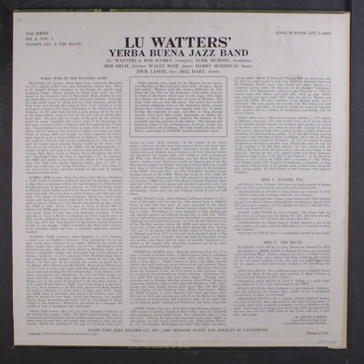 vol. 3: stomps etc & the blues by LU WATTERS YERBA BUENA JAZZ BAND