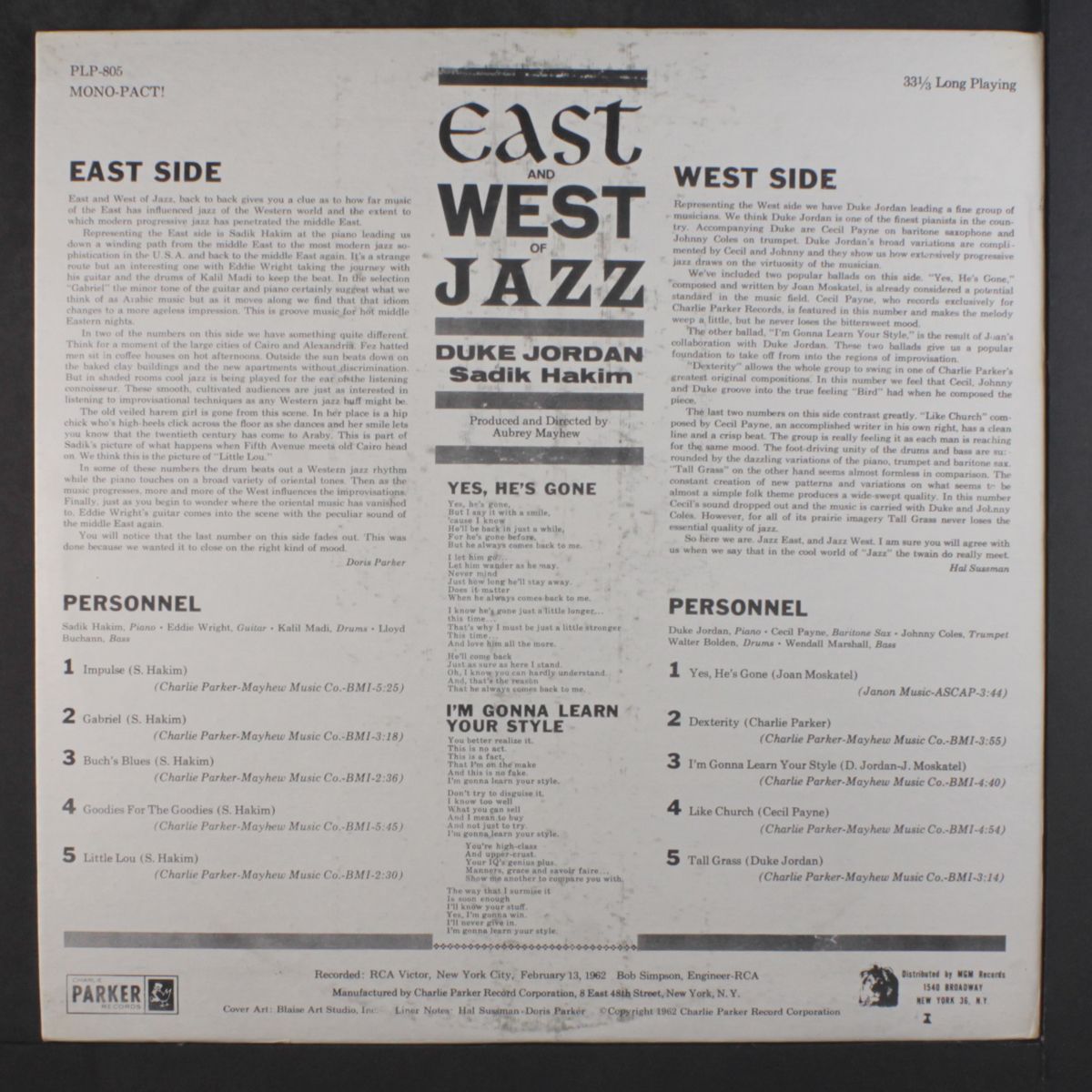 east and west of jazz by DUKE JORDAN & SADIK HAKIM