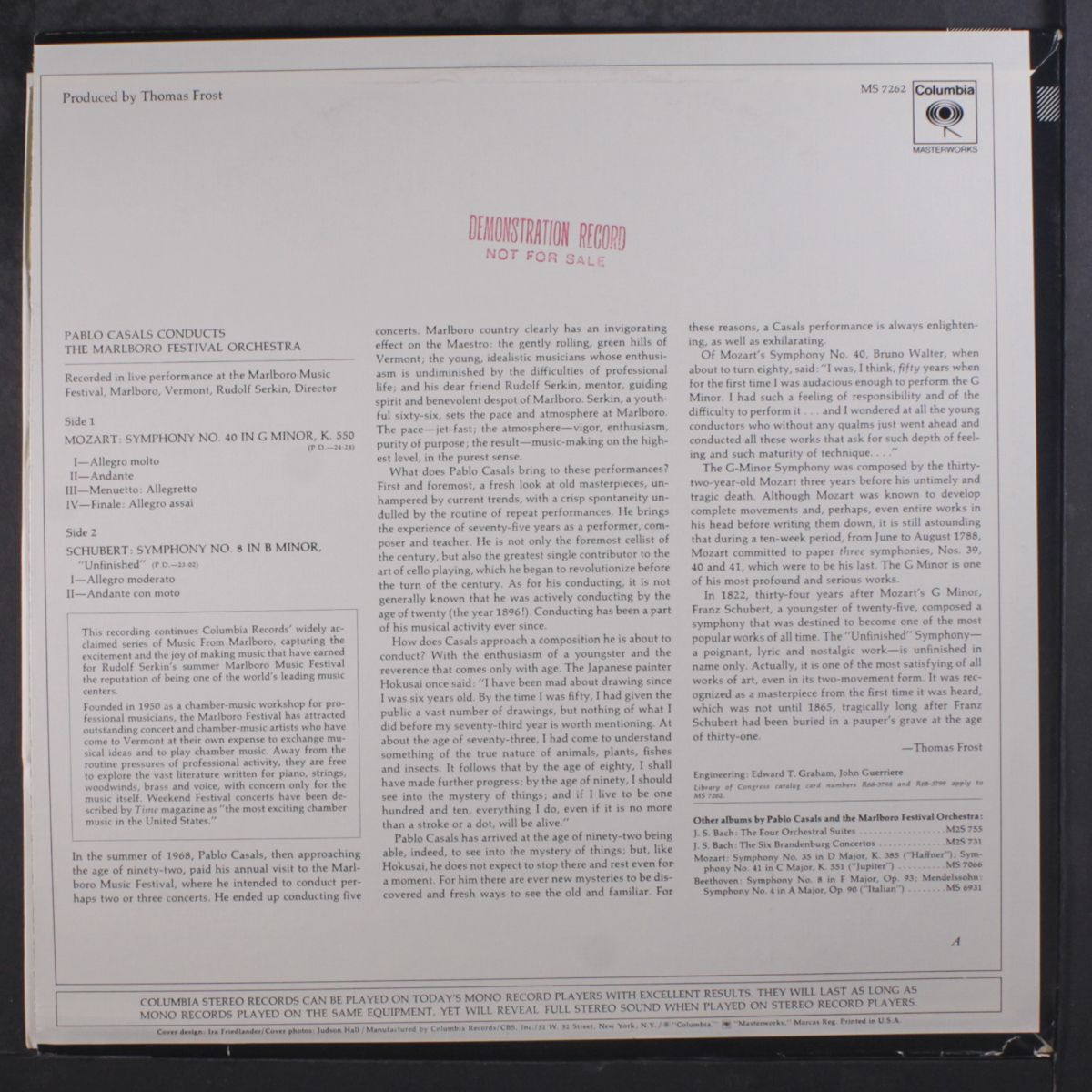 schubert: unfinished symphony, mozart: symphony no. 40 by PABLO CASALS