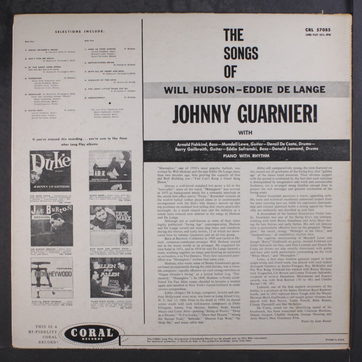 the songs of will hudson & eddie de lange by JOHNNY GUARNIERI