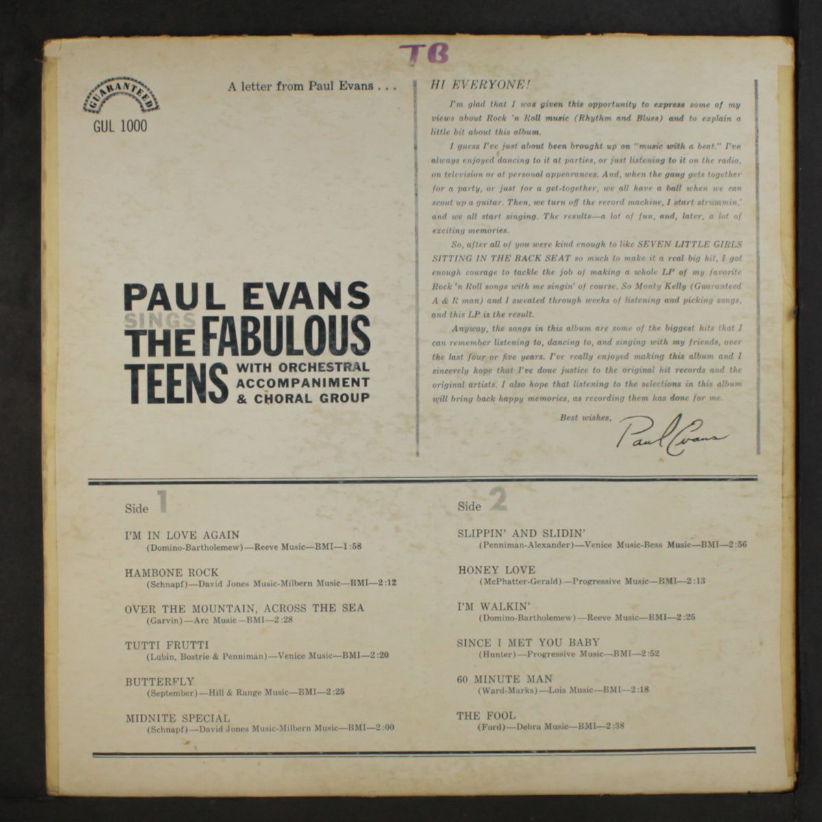 sings the fabulous teens by PAUL EVANS