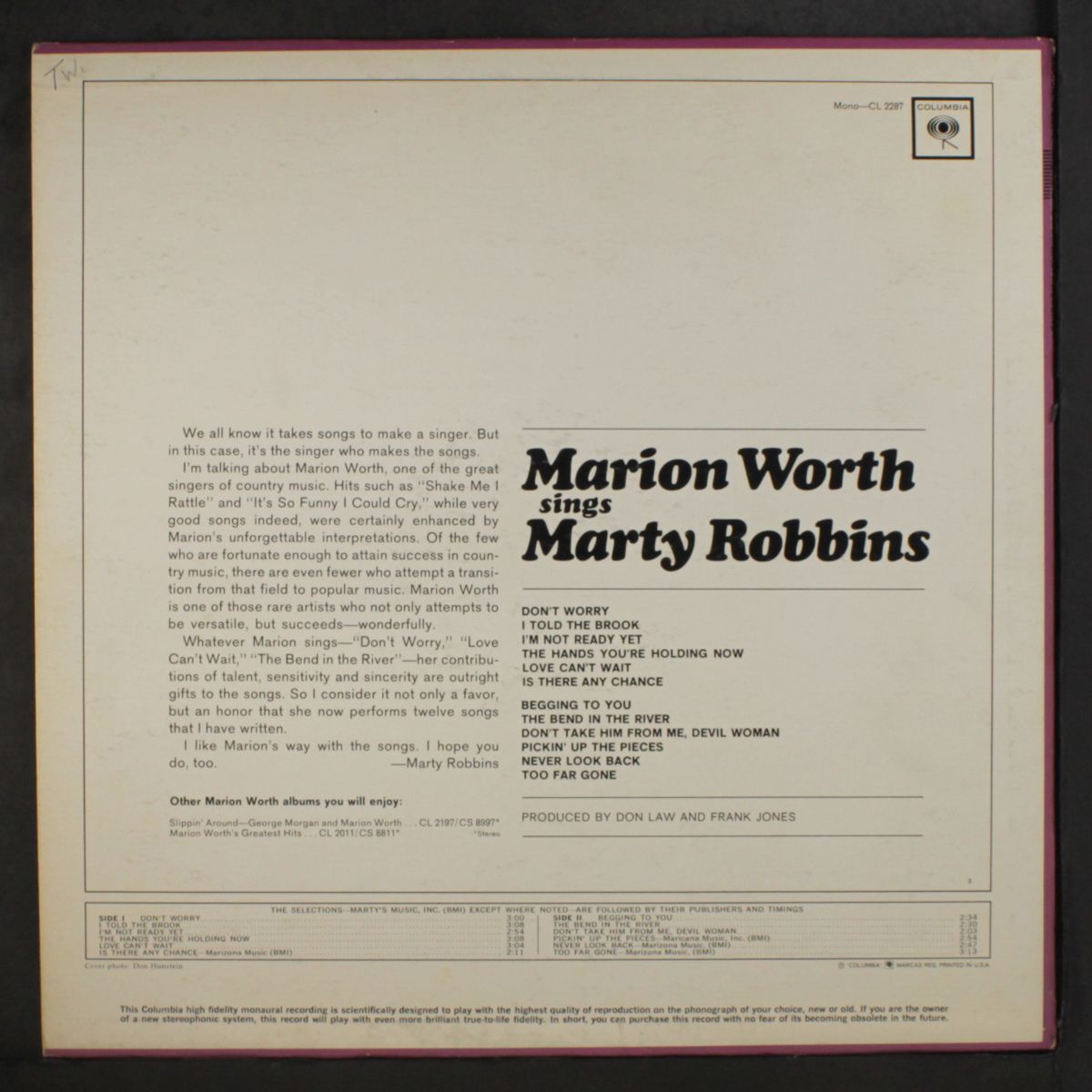 sings marty robbins by MARION WORTH