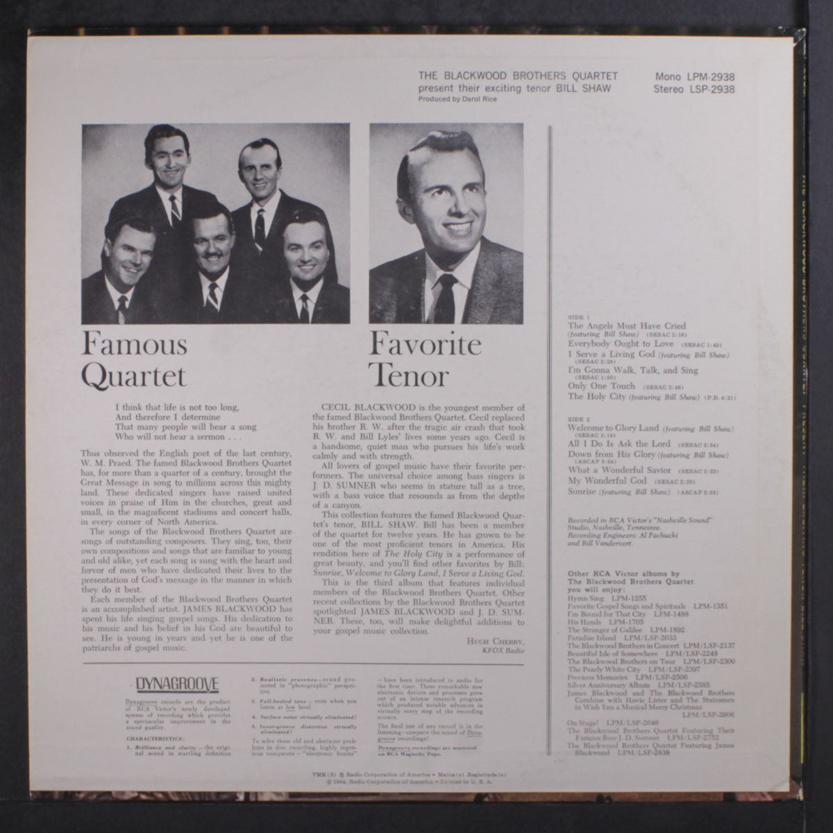 present their exciting tenor bill shaw by BLACKWOOD BROTHERS QUARTET