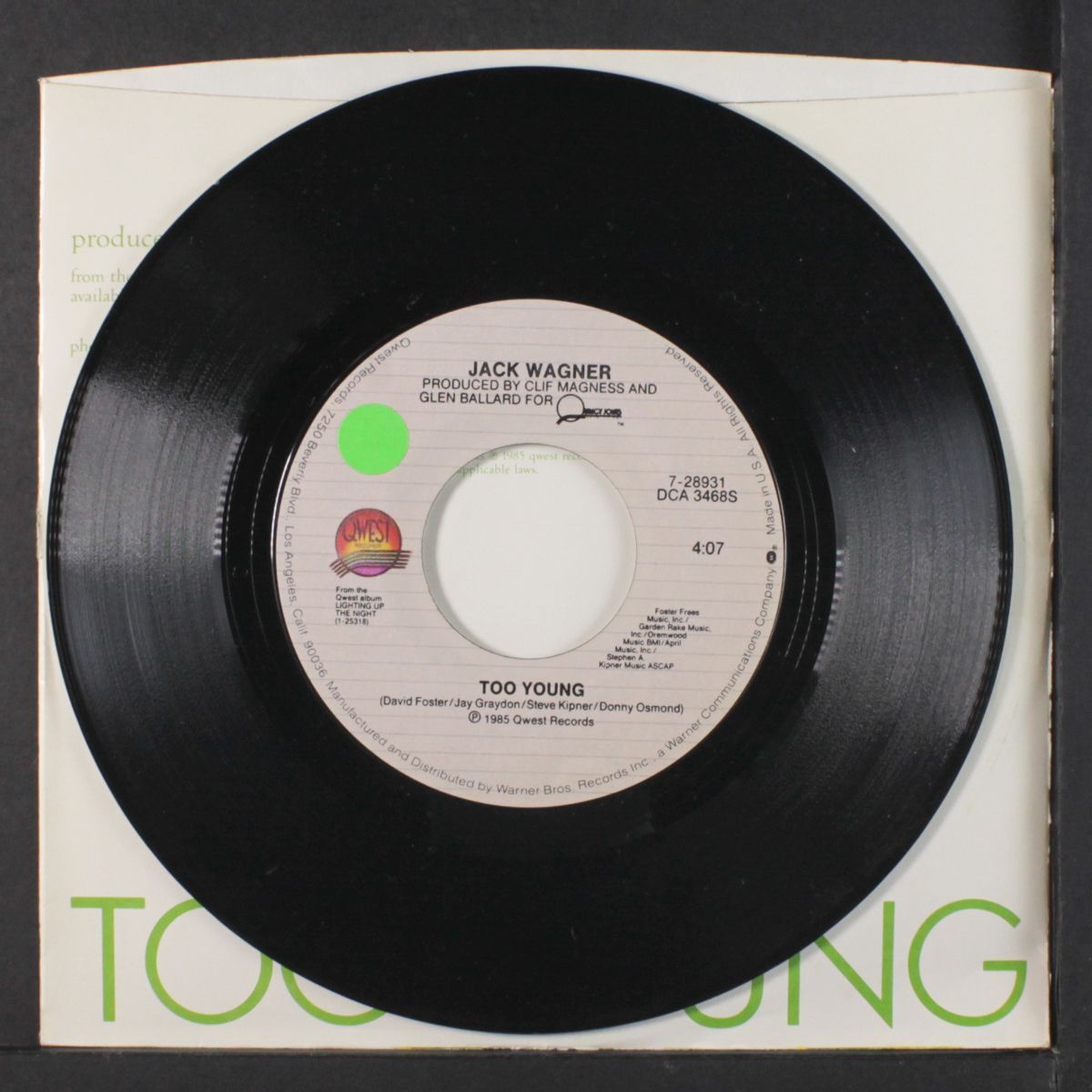 too young / remember me laughing by JACK WAGNER