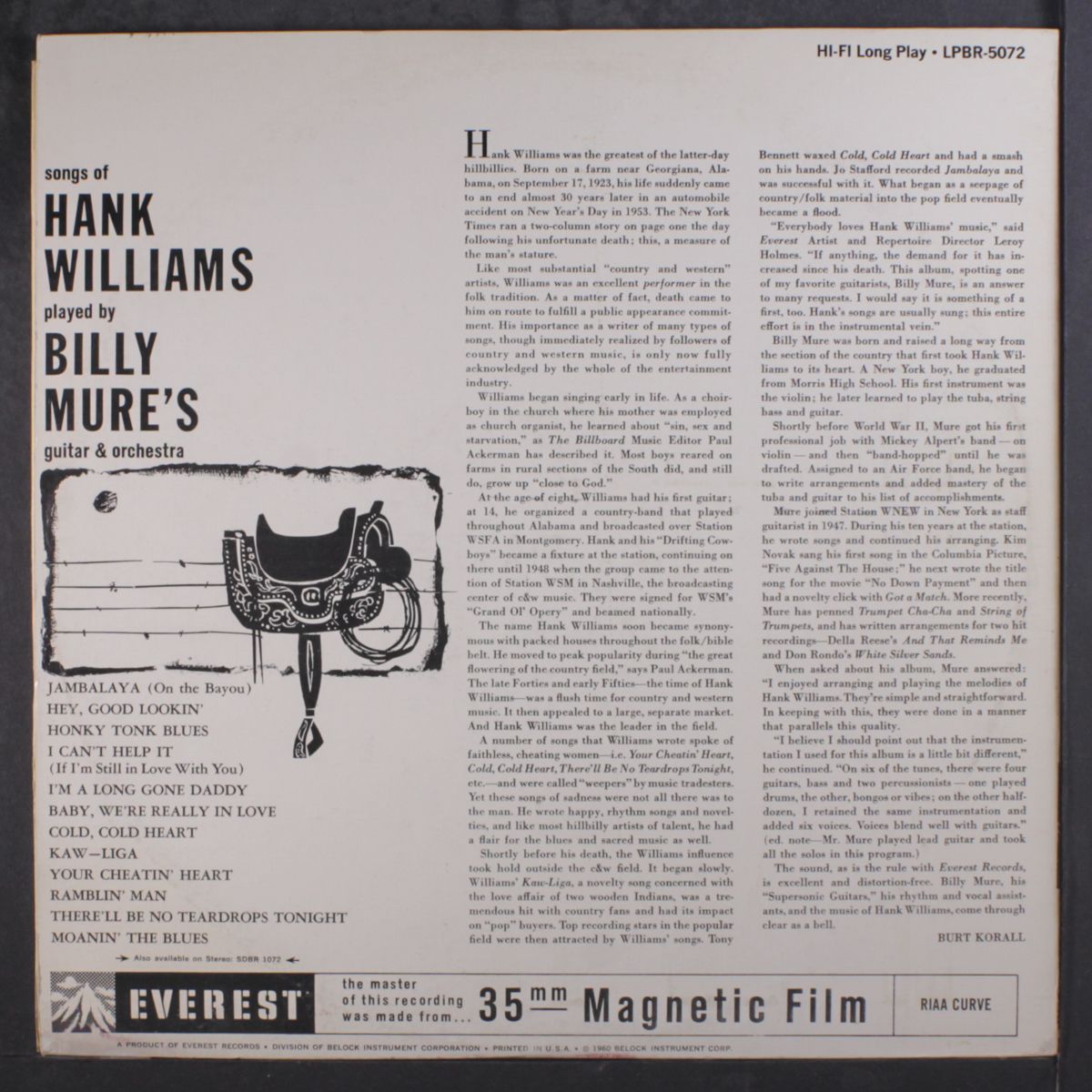 songs of hank williams by BILLY MURE