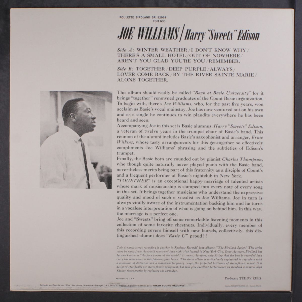 together by JOE WILLIAMS & HARRY 'SWEETS' EDISON