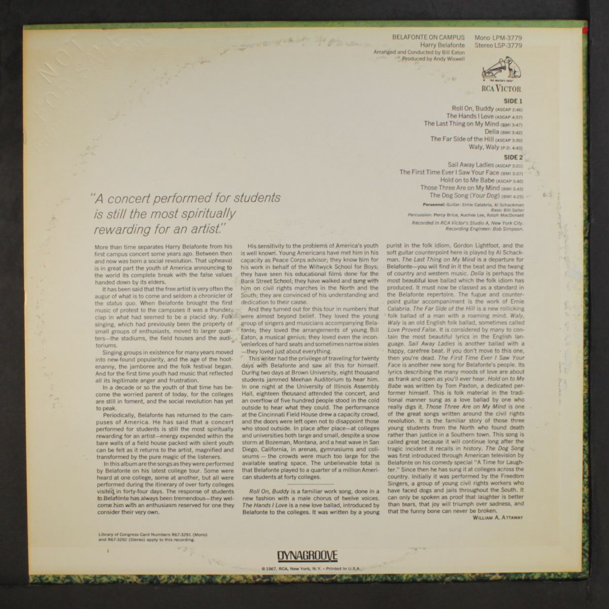 on campus by HARRY BELAFONTE