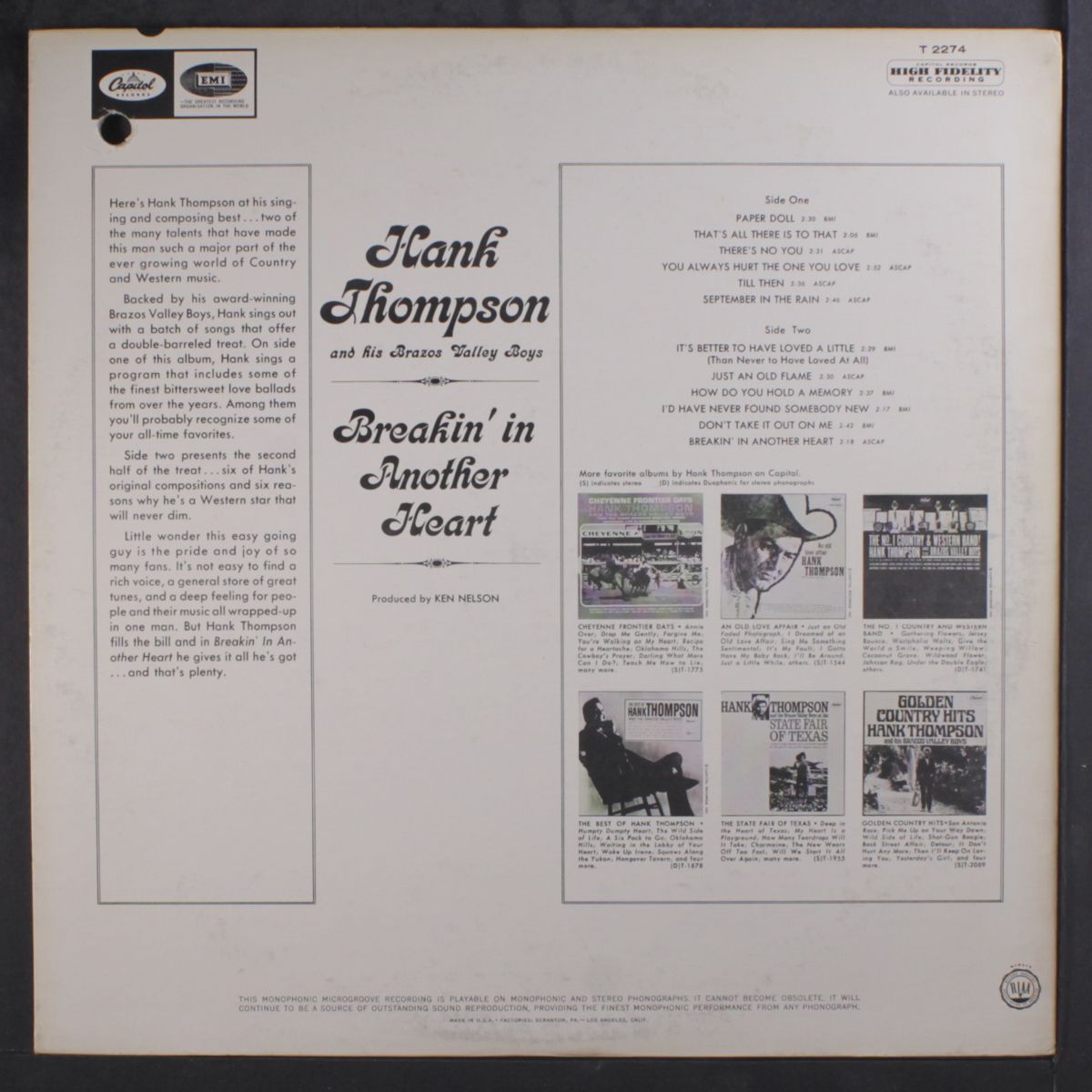 breakin' in another heart by HANK THOMPSON