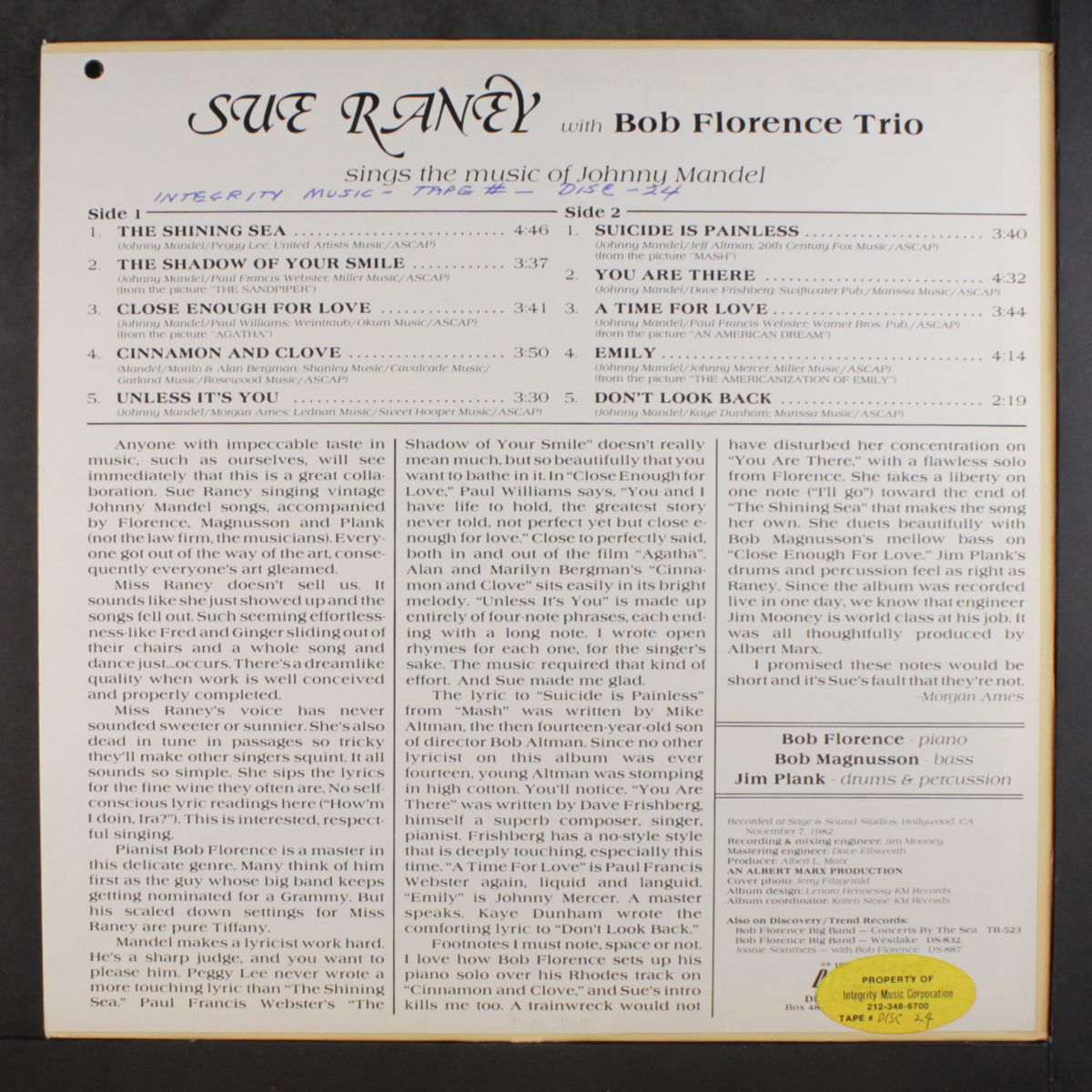 sings the music of johnny mandel by SUE RANEY