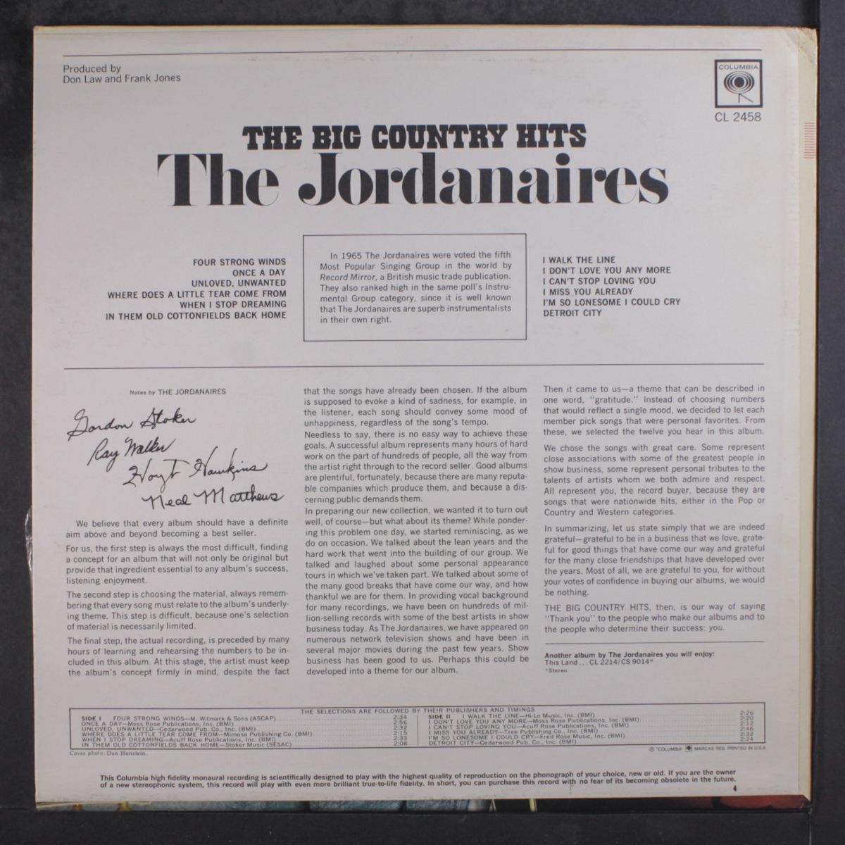 the big country hits by JORDANAIRES