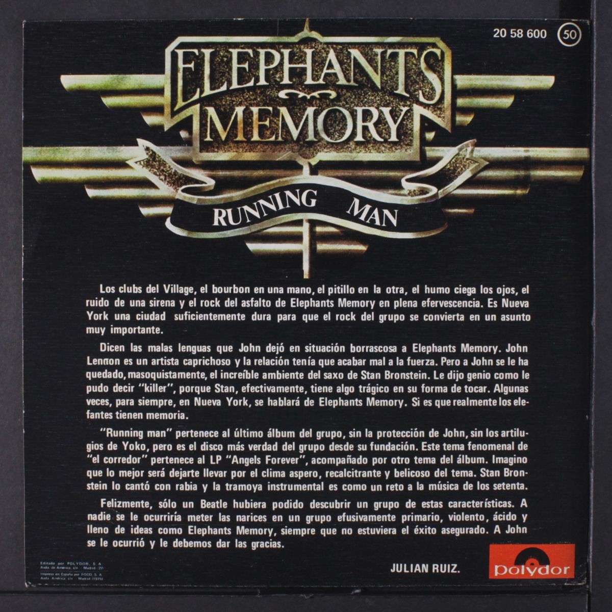 running man / tell the truth by ELEPHANTS MEMORY