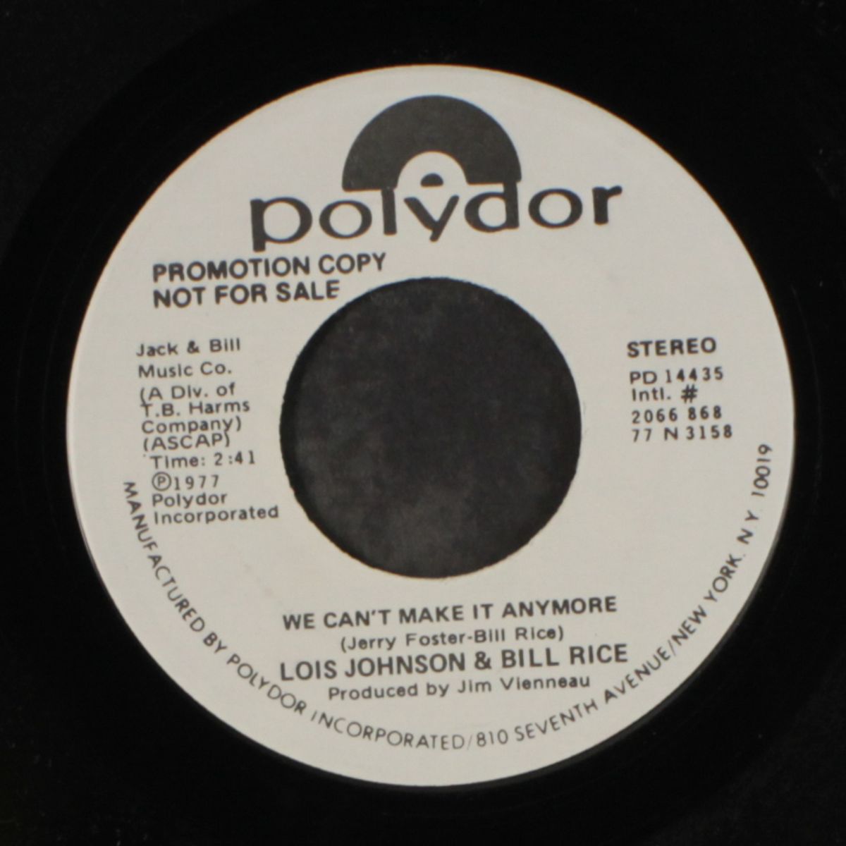 we can't make it anymore / all the love we threw away by LOIS JOHNSON & BILL RICE